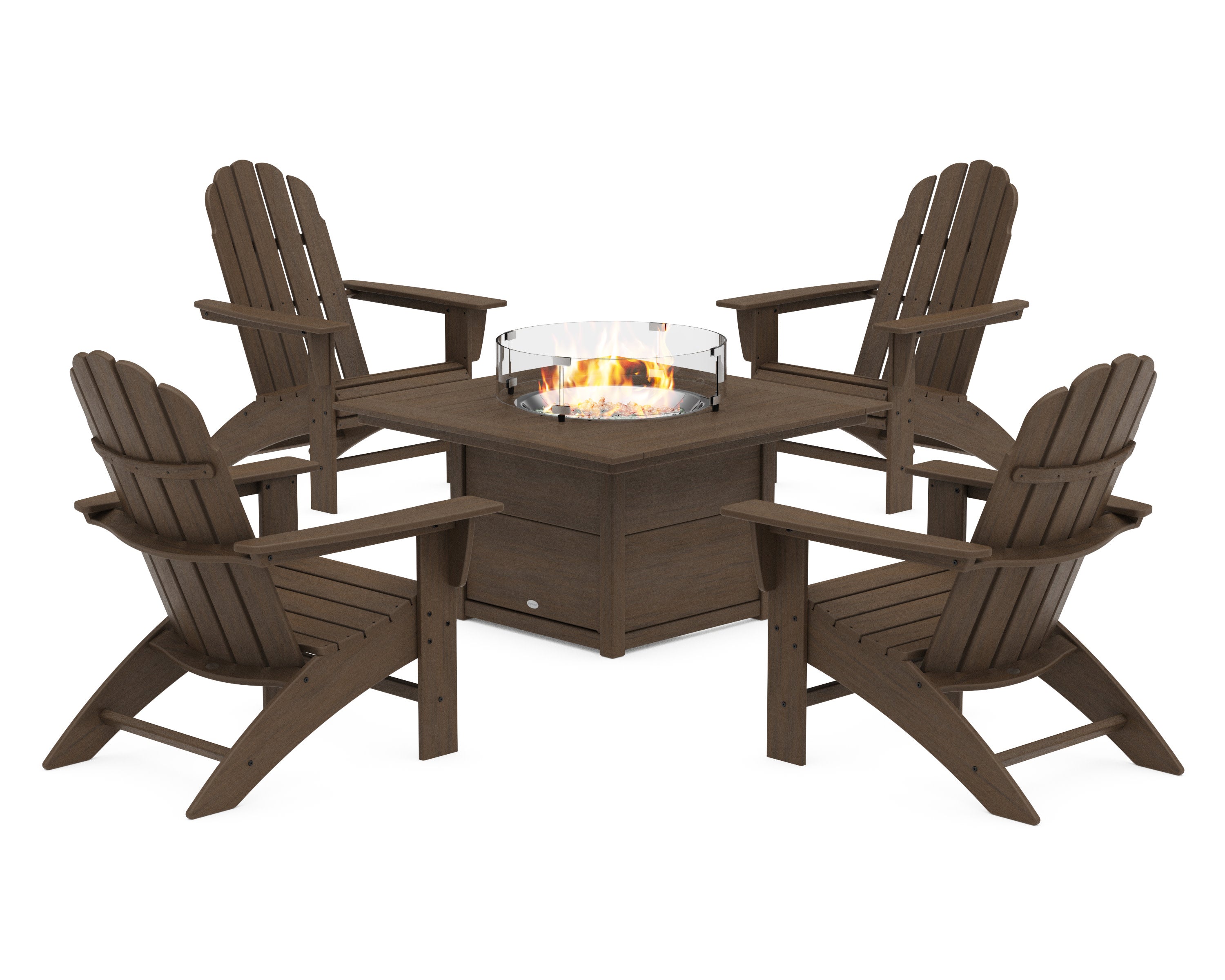 Nautical Curveback Adirondack 5-Piece Conversation Set with Fire Pit Table in Kona