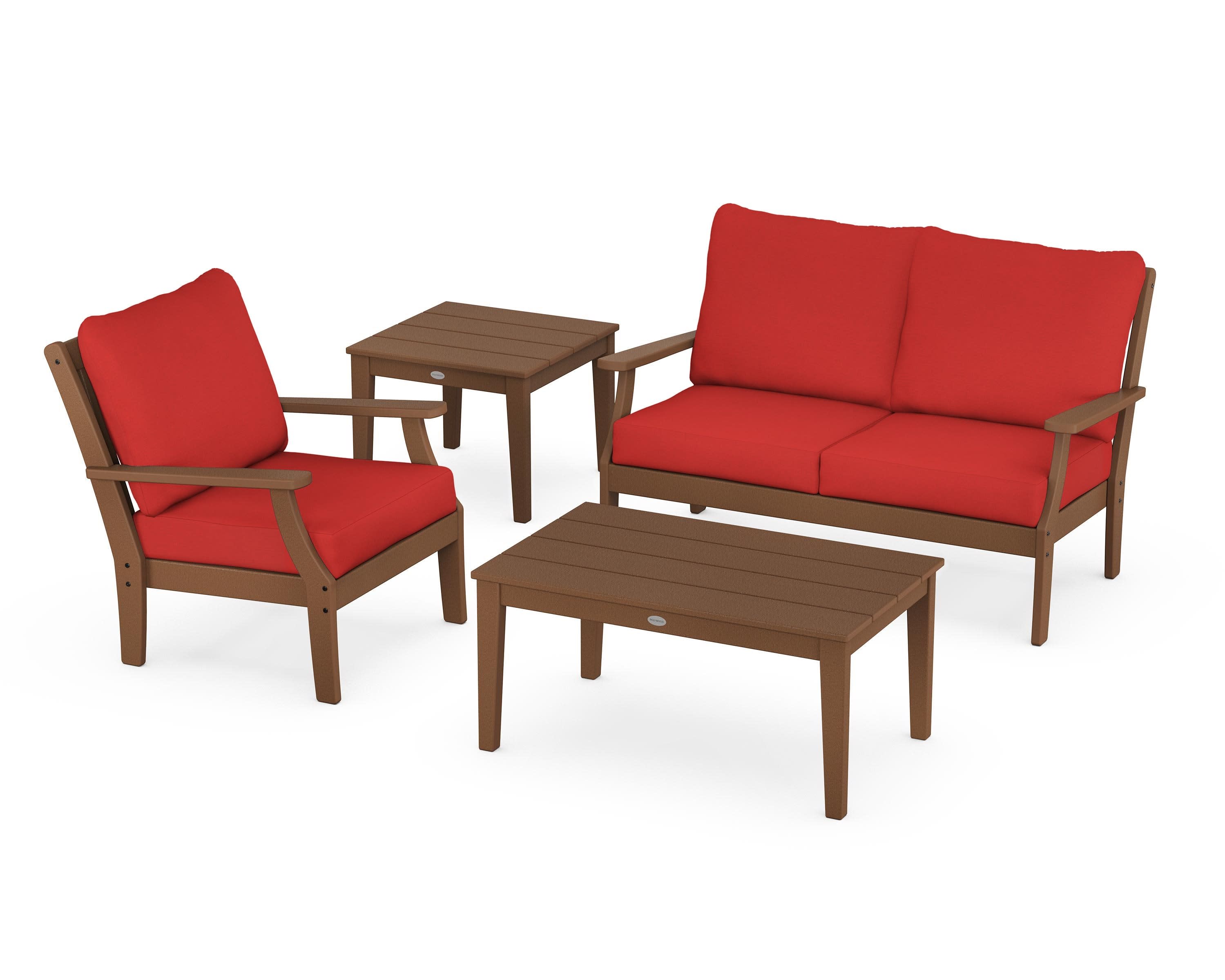Braxton 4-Piece Deep Seating Set in Teak / Crimson Linen