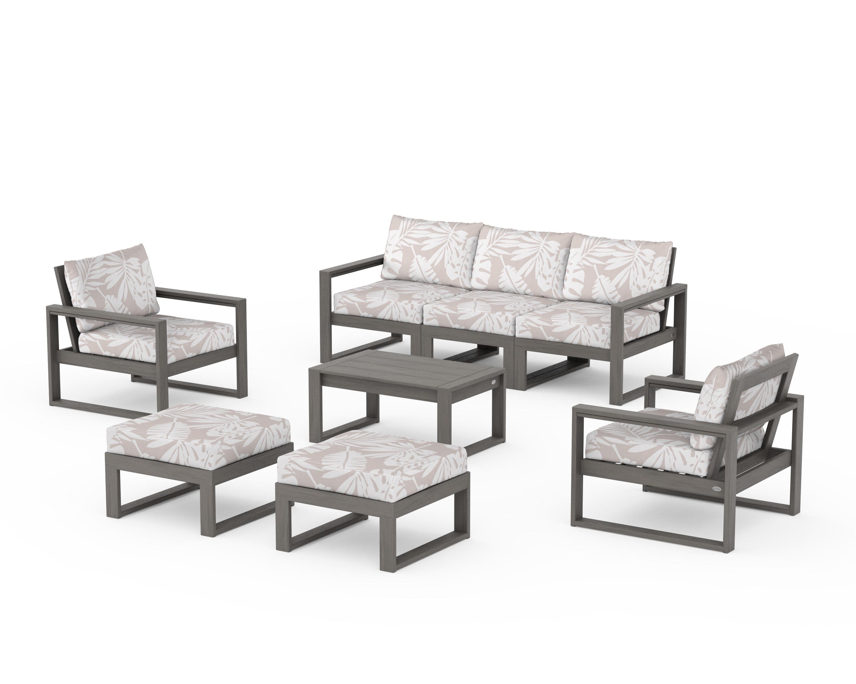 EDGE Sectional 8-Piece Lounge Sofa Set in Driftwood / Leaf Dune Burlap