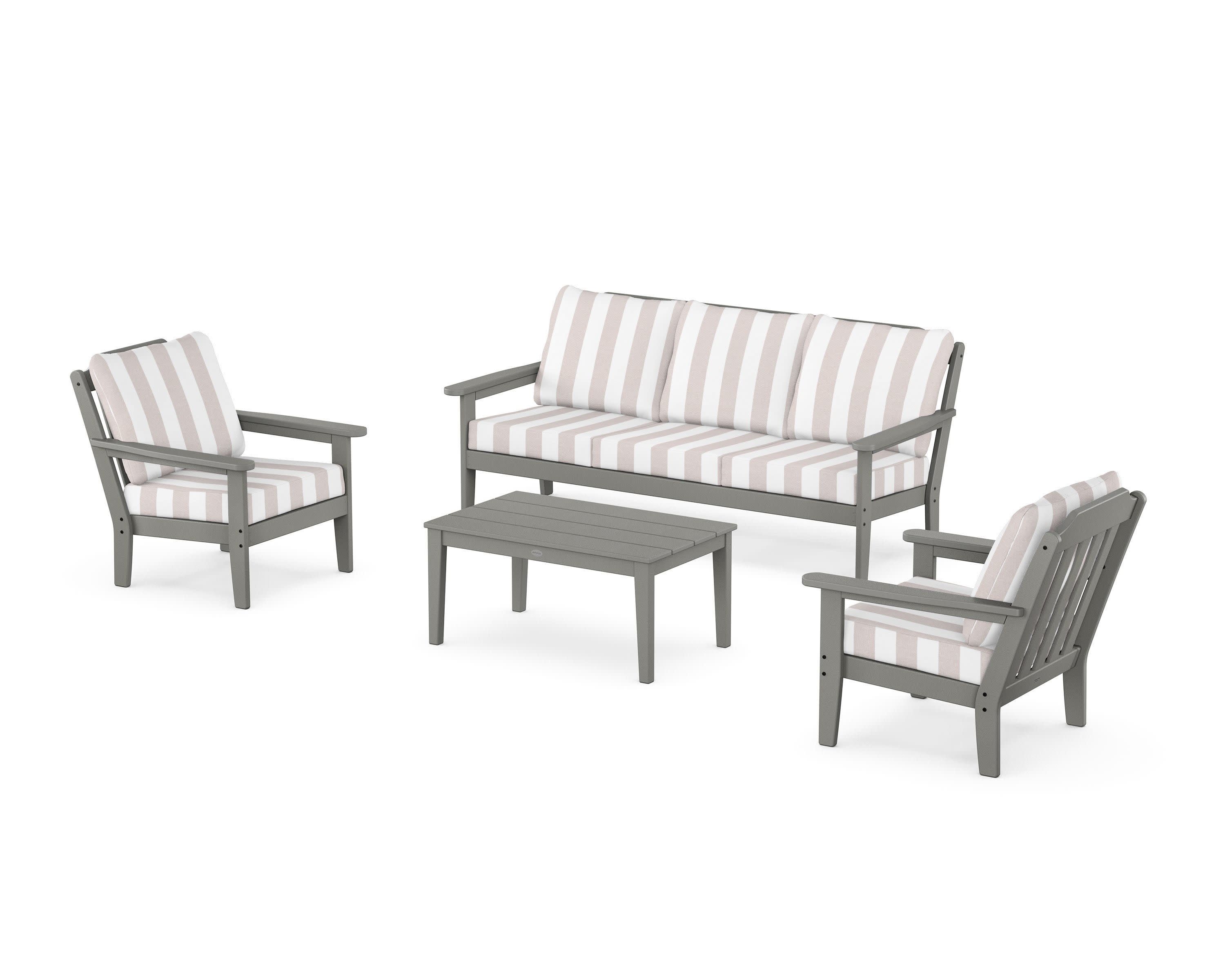 Cottage 4-Piece Deep Seating Set with Sofa in Slate Grey / Cabana Stripe Dune Burlap