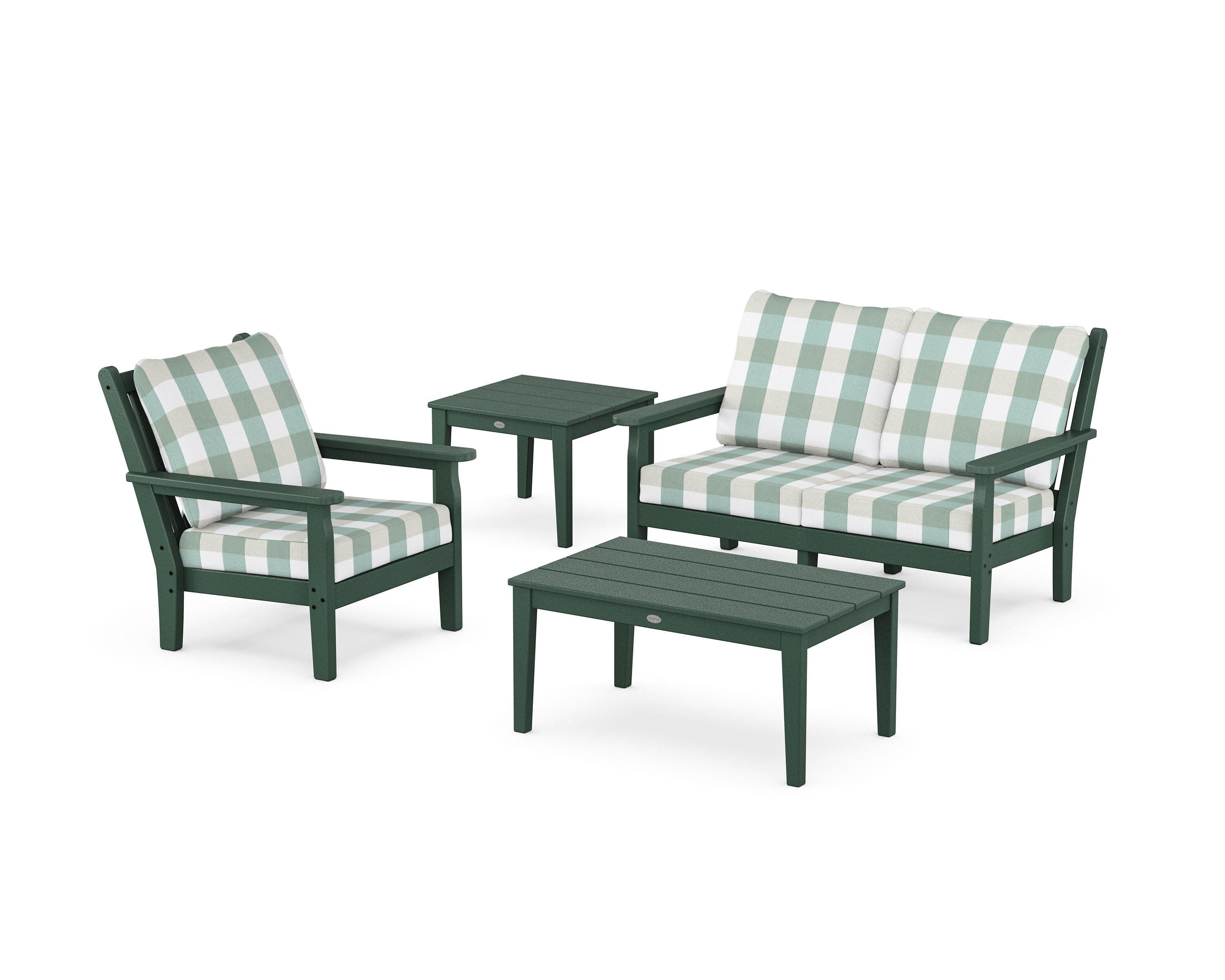 Chippendale 4-Piece Deep Seating Set in Green / Buffalo Plaid Glacier Spa
