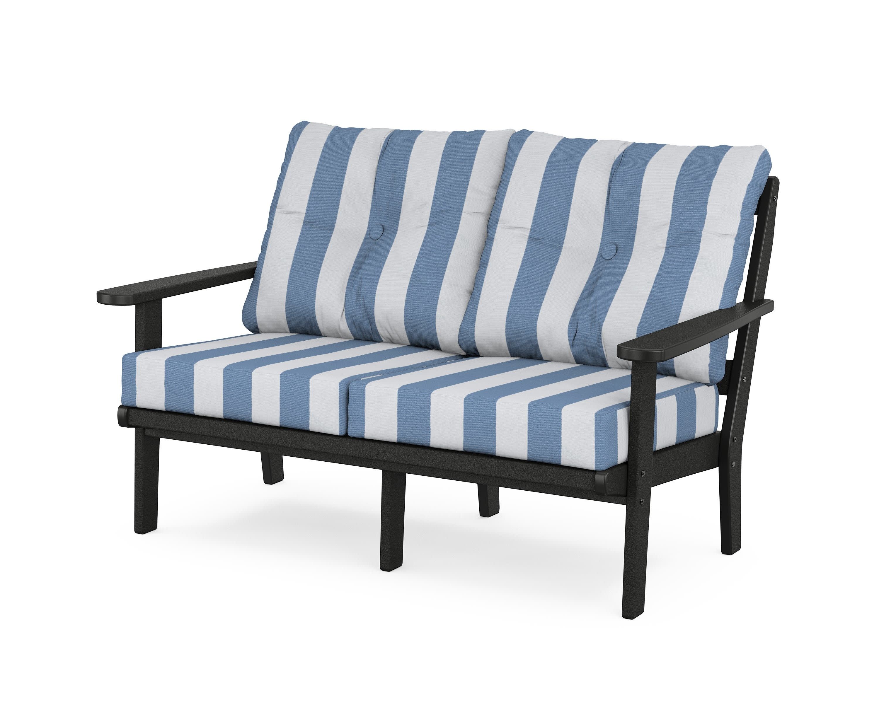 Mission Deep SeatingLoveseat in Black / Cabana Stripe Sky Blue