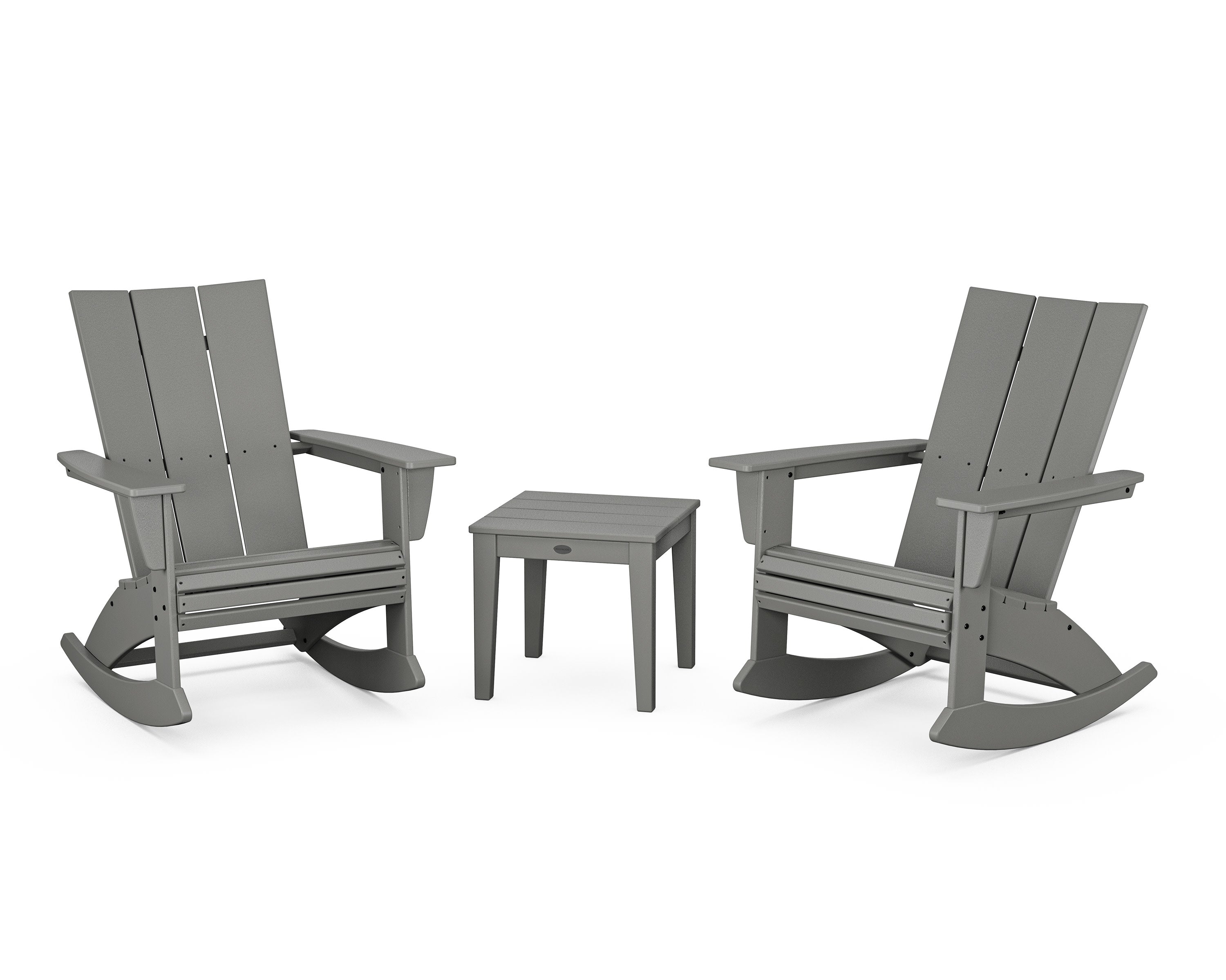 Modern Curveback 3-Piece Adirondack Rocking Chair Set in Slate Grey