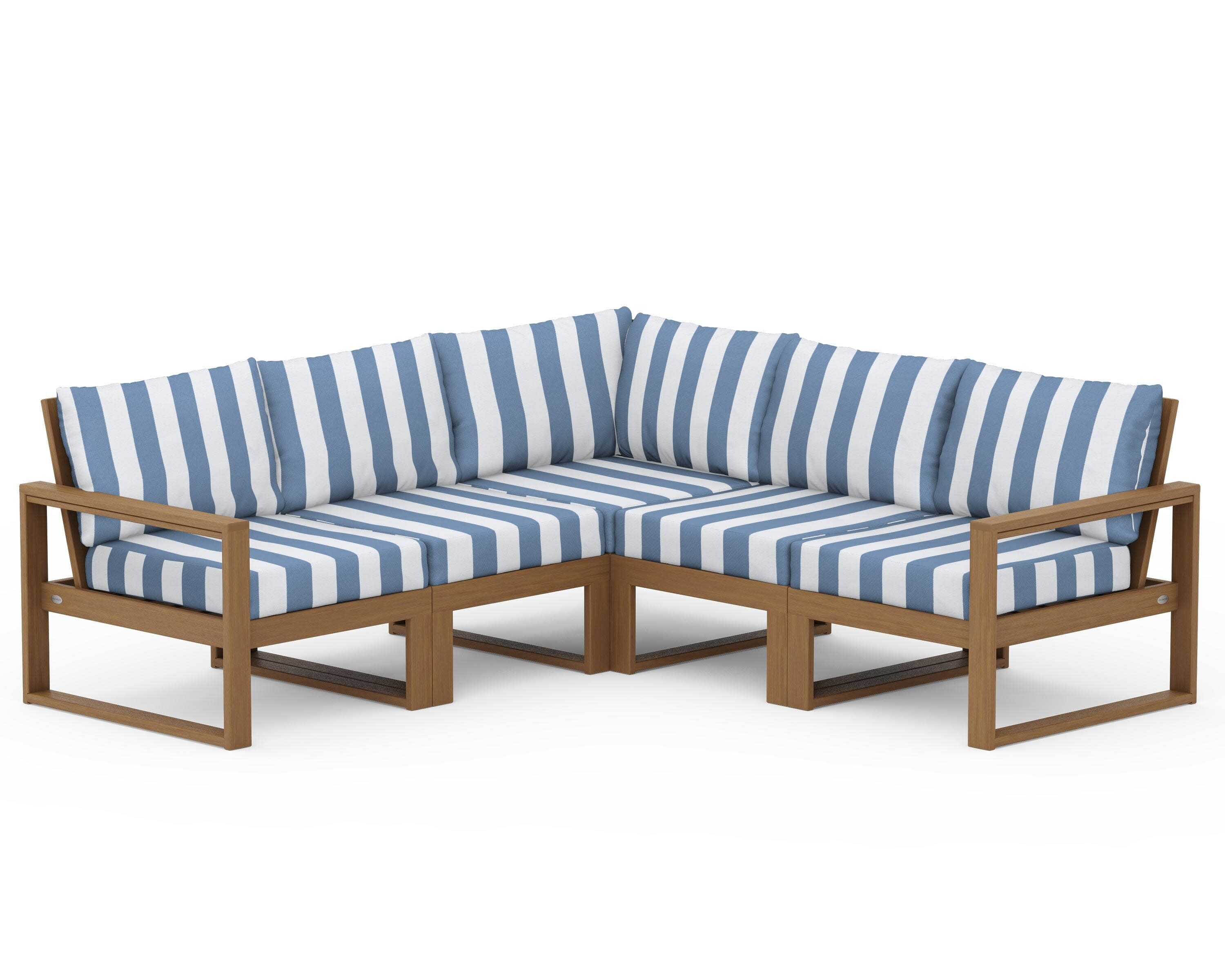 EDGE 5-Piece Modular Deep Seating Set in Natural / Cabana Stripe Sky Blue