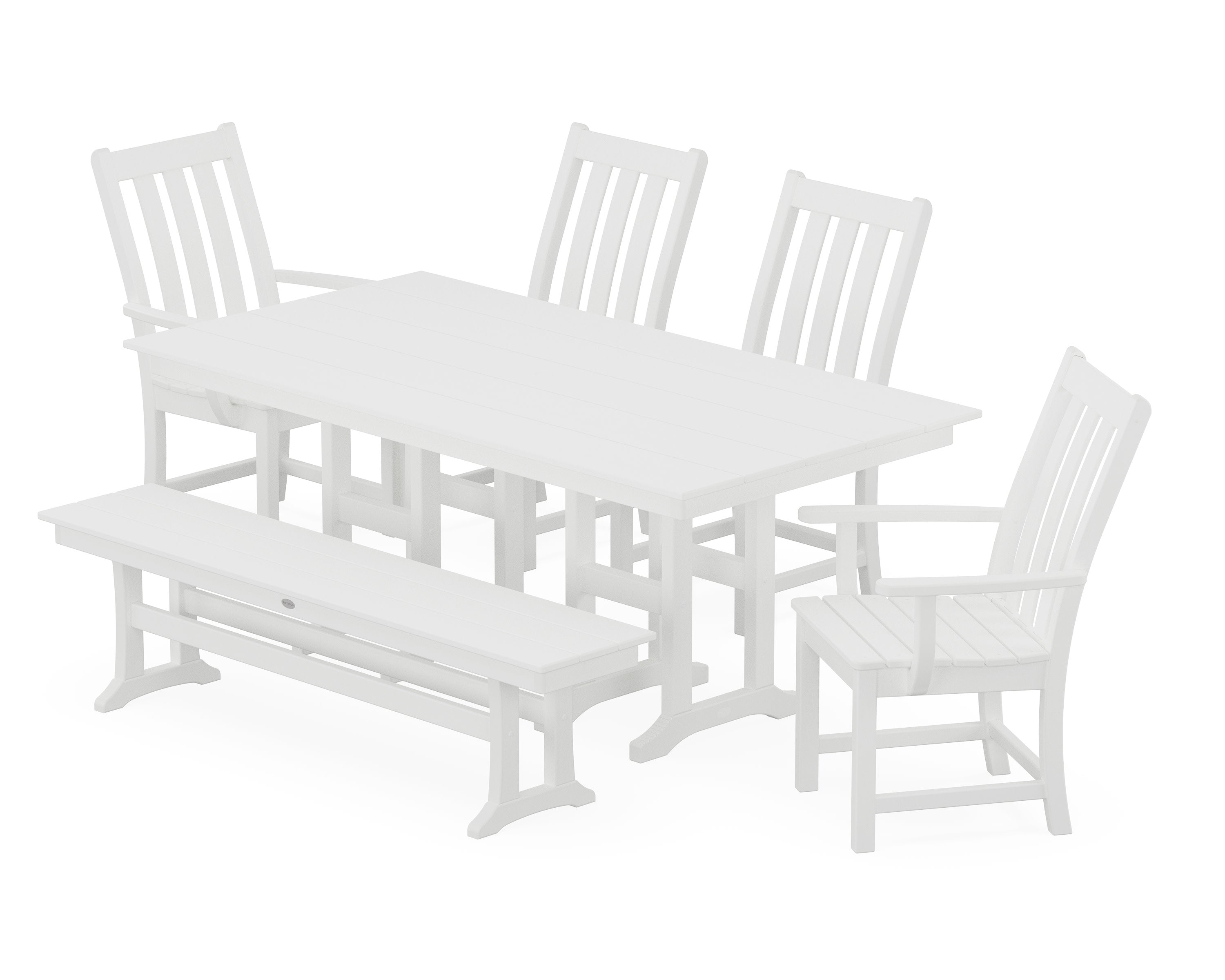 Vineyard 6-Piece Farmhouse Dining Set with Bench in White