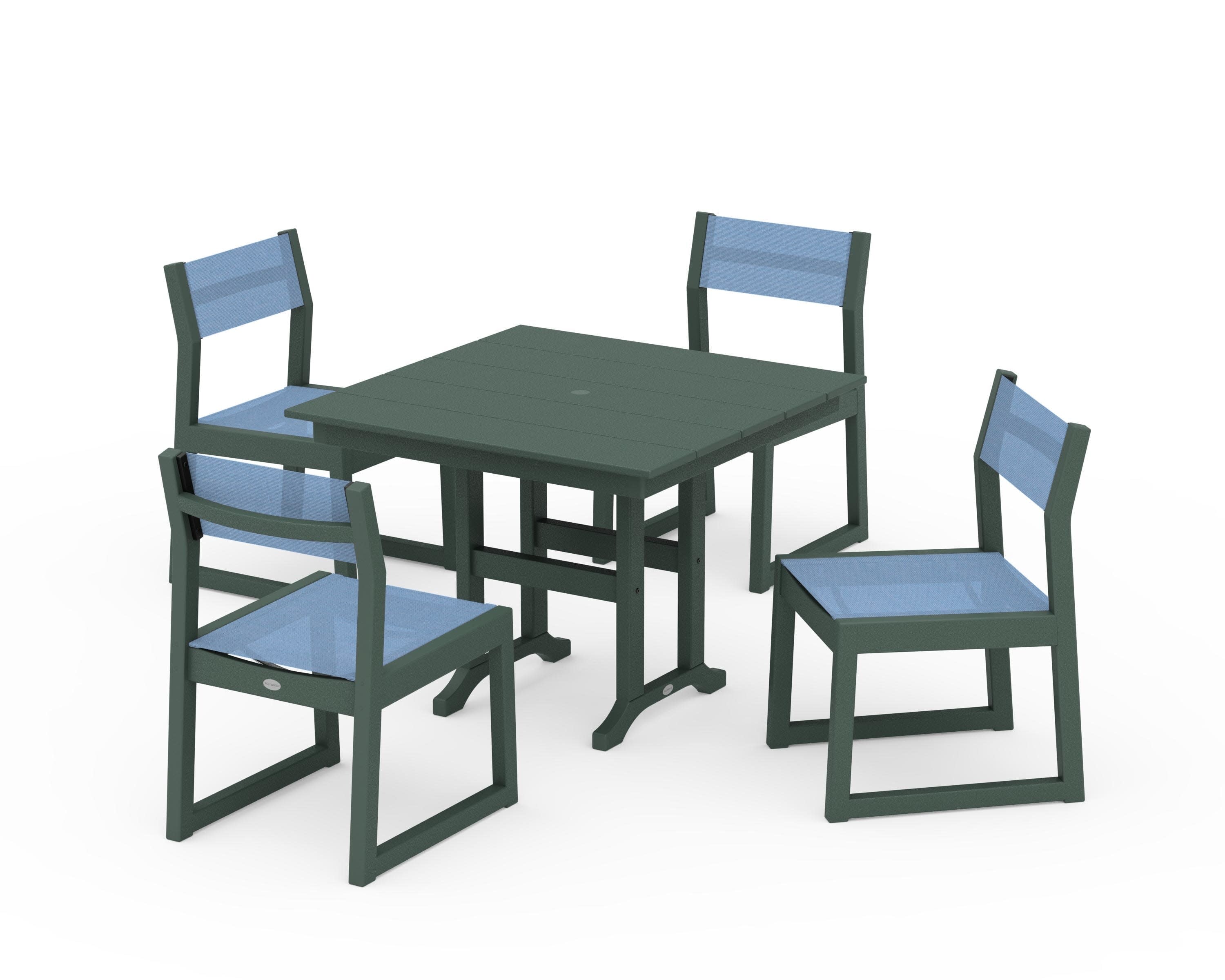 EDGE Sling Side Chair 5-Piece Farmhouse Dining Set in Green / Poolside Sling