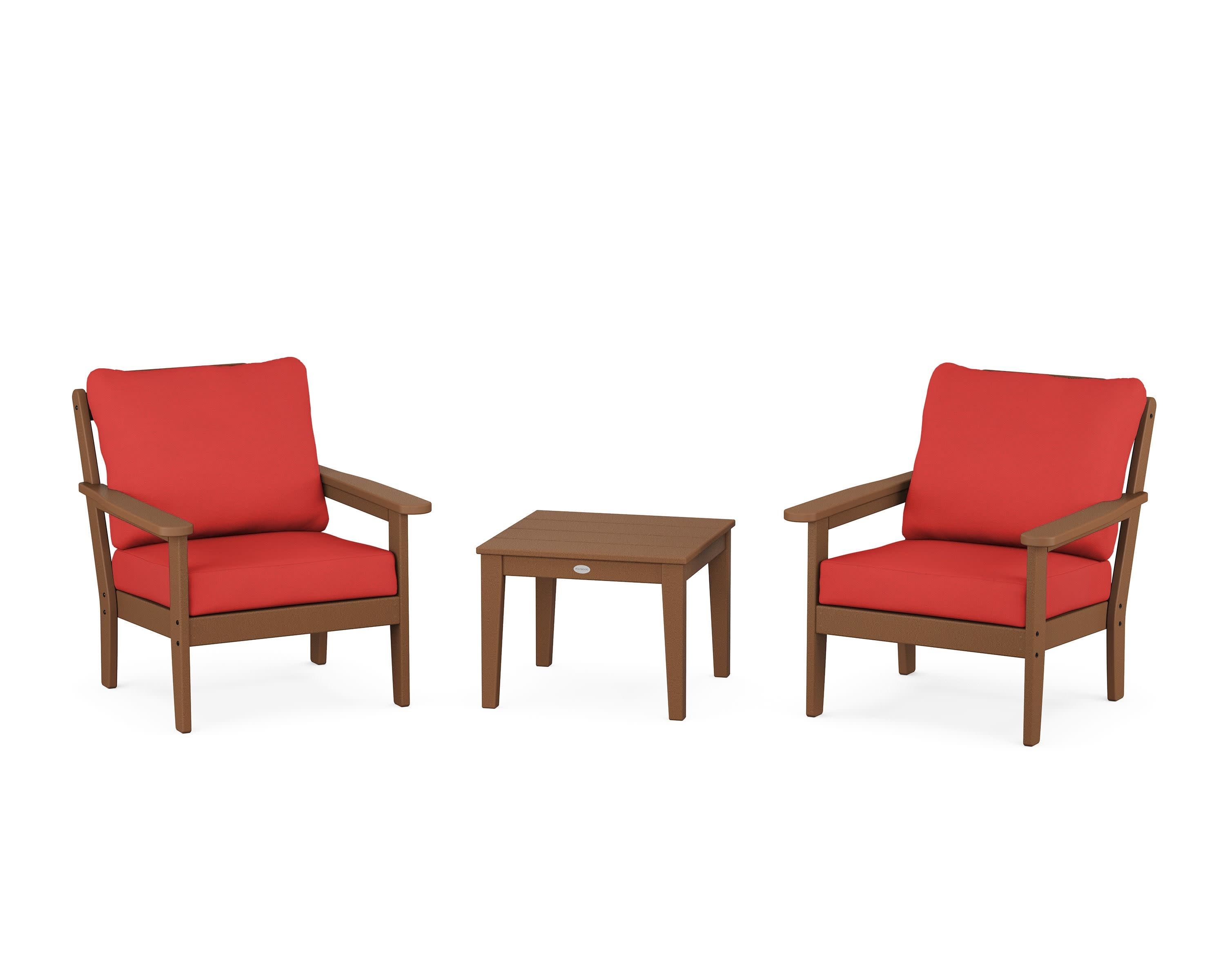Cottage 3-Piece Deep Seating Set in Teak / Crimson Linen
