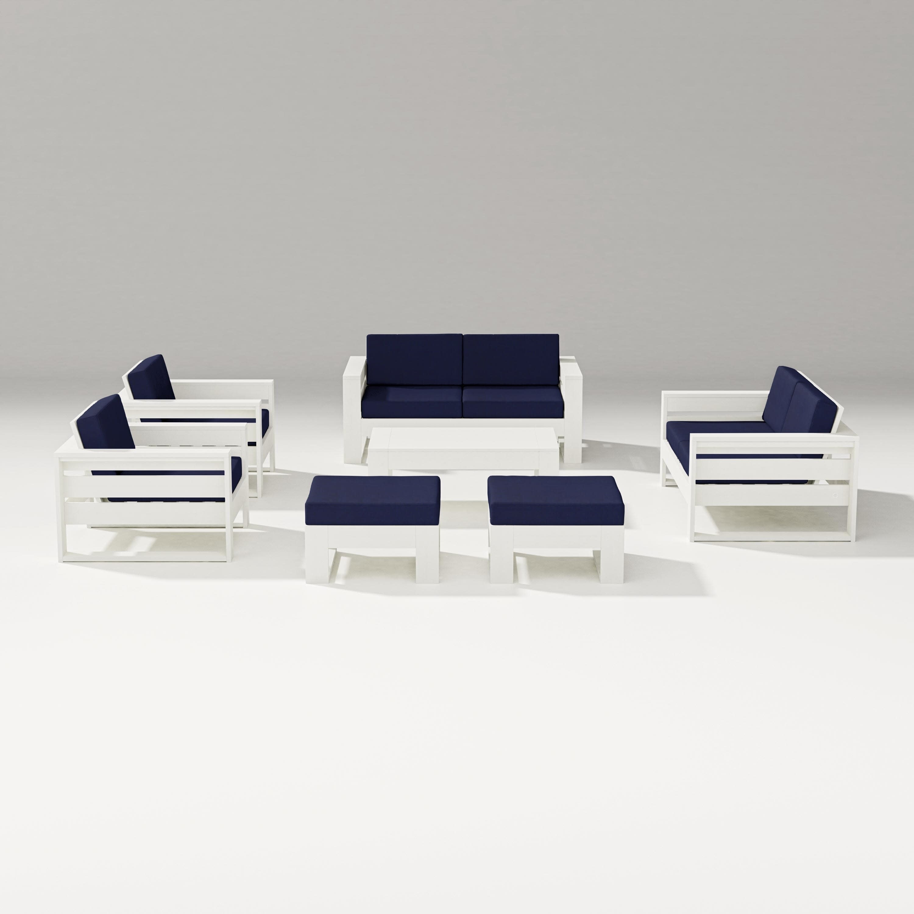 Latitude 7-Piece Lounge Loveseat Set in Vintage White / Navy