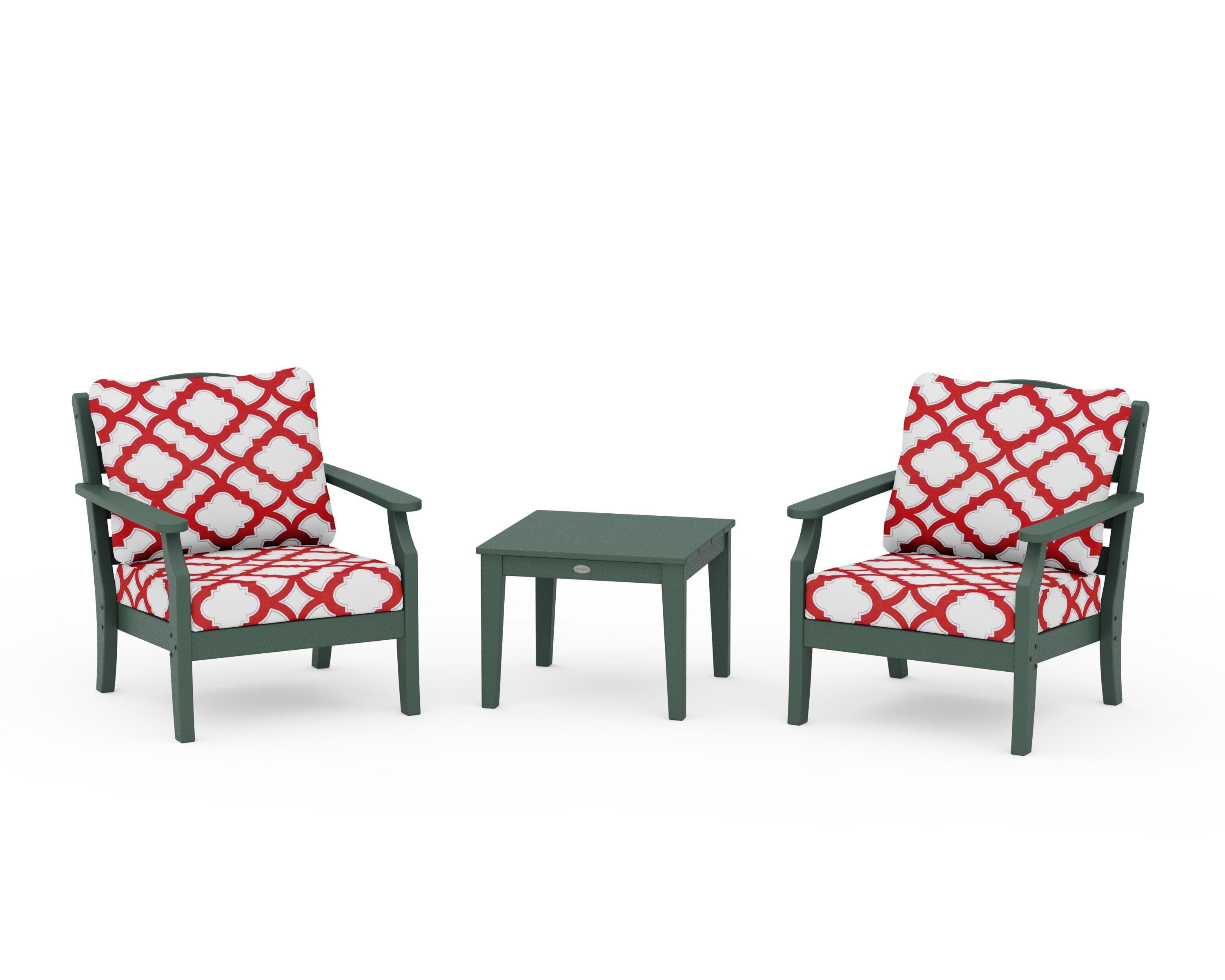Savannah 3-Piece Deep Seating Set in Green / Trellis Crimson