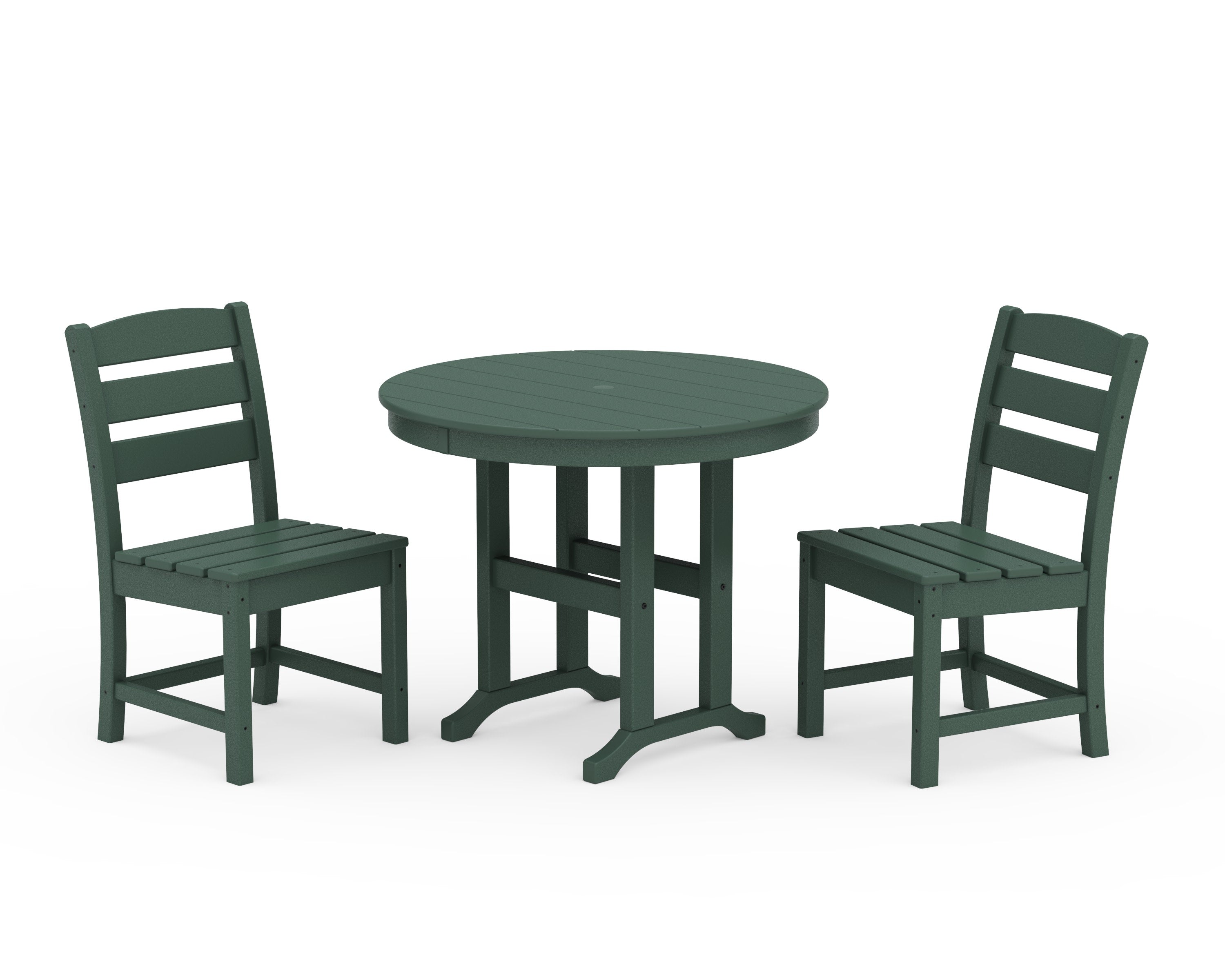 Lakeside Side Chair 3-Piece Round Dining Set in Green
