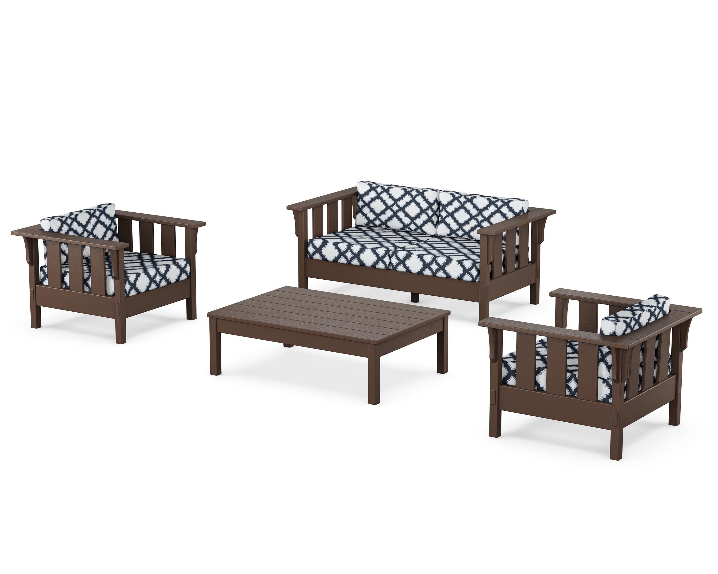 Acadia 4-Piece Deep Seating Set with Loveseat in Mahogany / Trellis Marine Indigo
