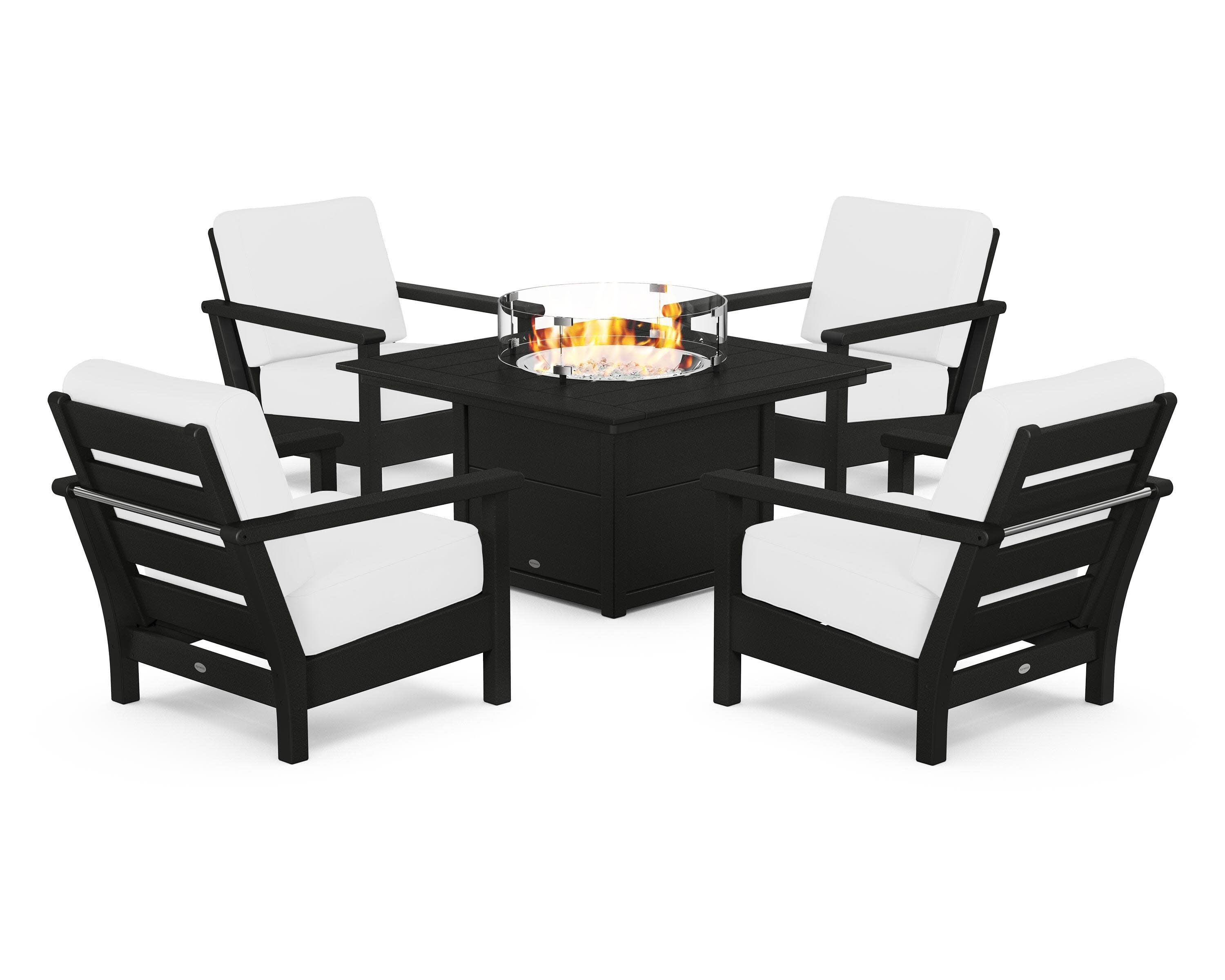 Harbour 5-Piece Conversation Set with Fire Pit Table in Black / Natural