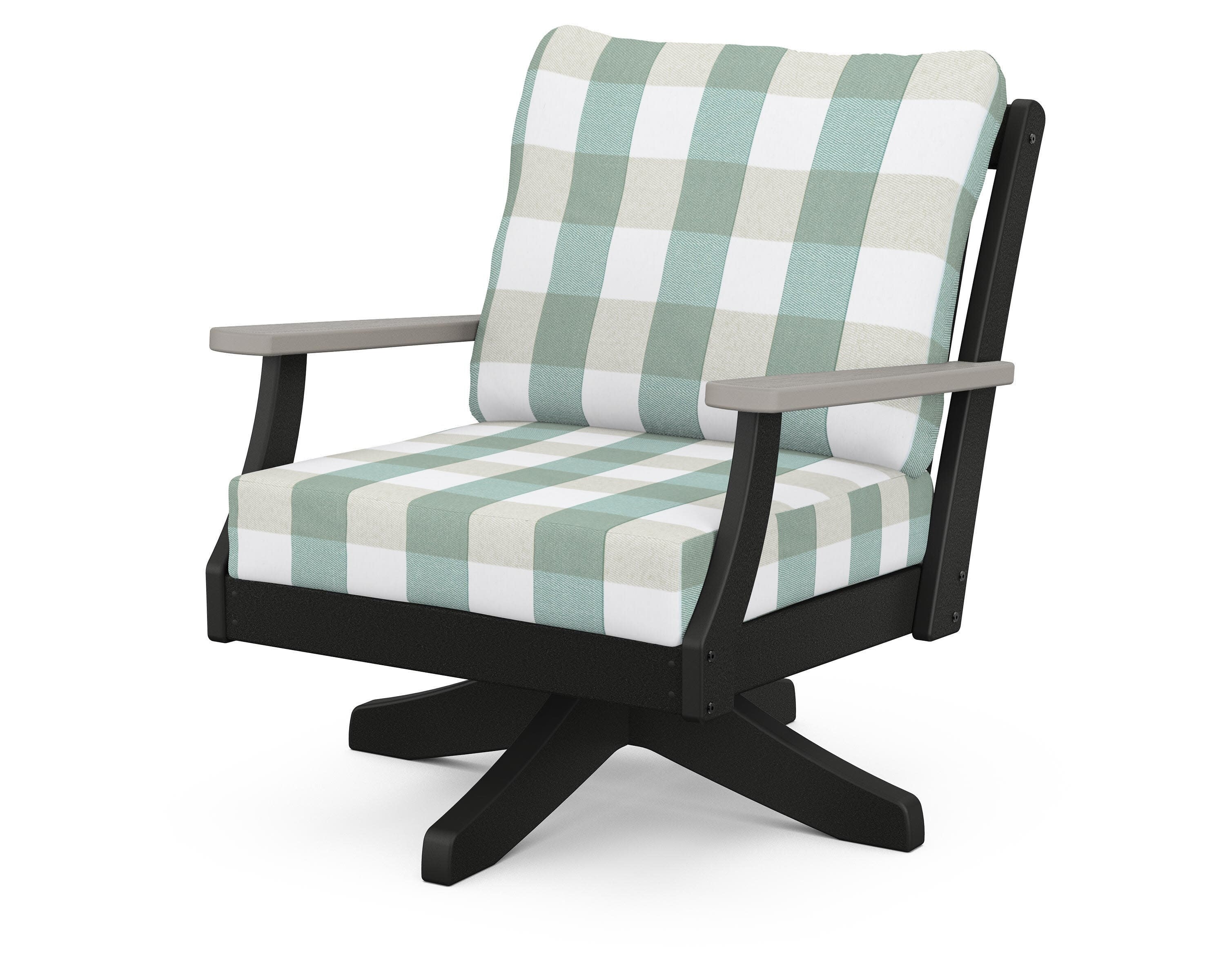 Braxton Deep Seating Swivel Chair in Black / Driftwood / Buffalo Plaid Glacier Spa