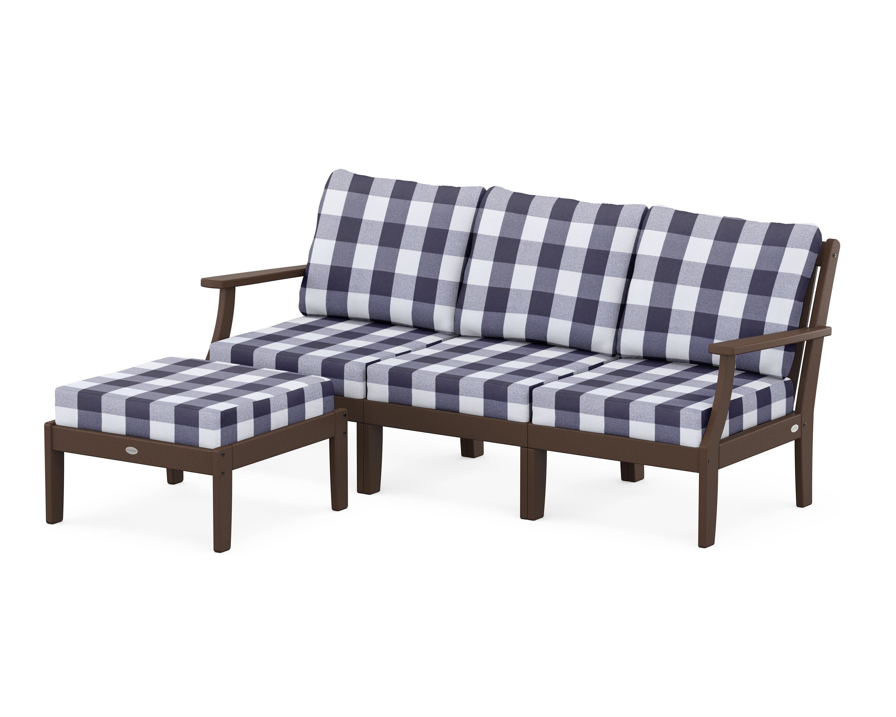 Braxton Modular 4-Piece Deep Seating Set with Ottoman in Mahogany / Buffalo Plaid Navy