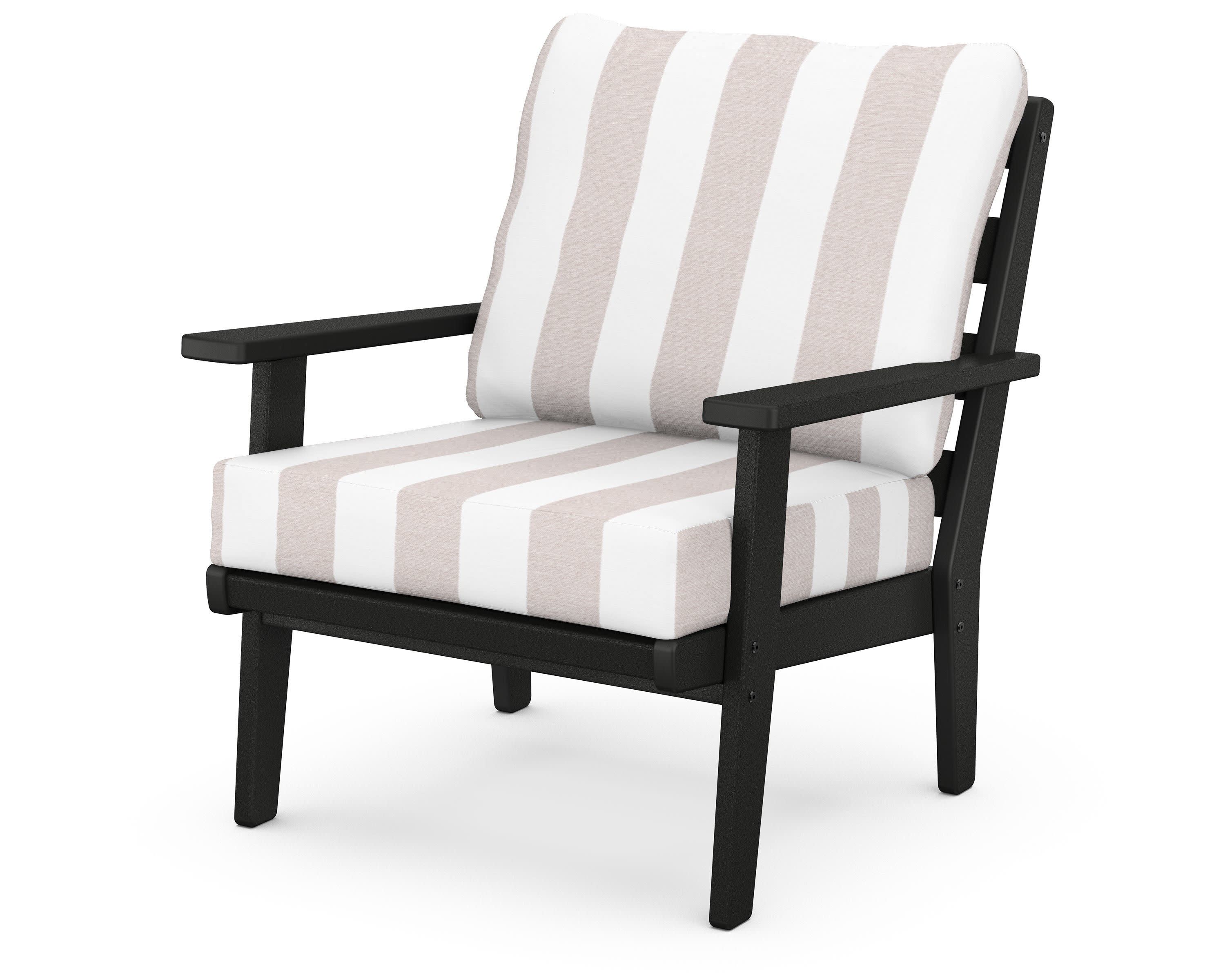 Grant Park Deep Seating Chair in Black / Cabana Stripe Dune Burlap