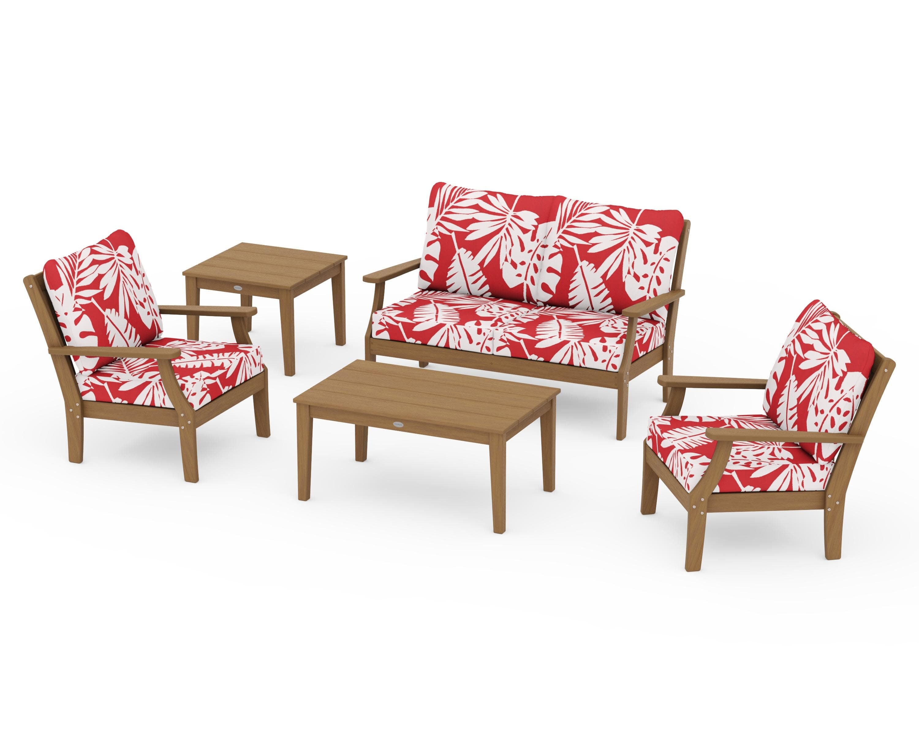 Braxton 5-Piece Deep Seating Set in Natural / Leaf Crimson