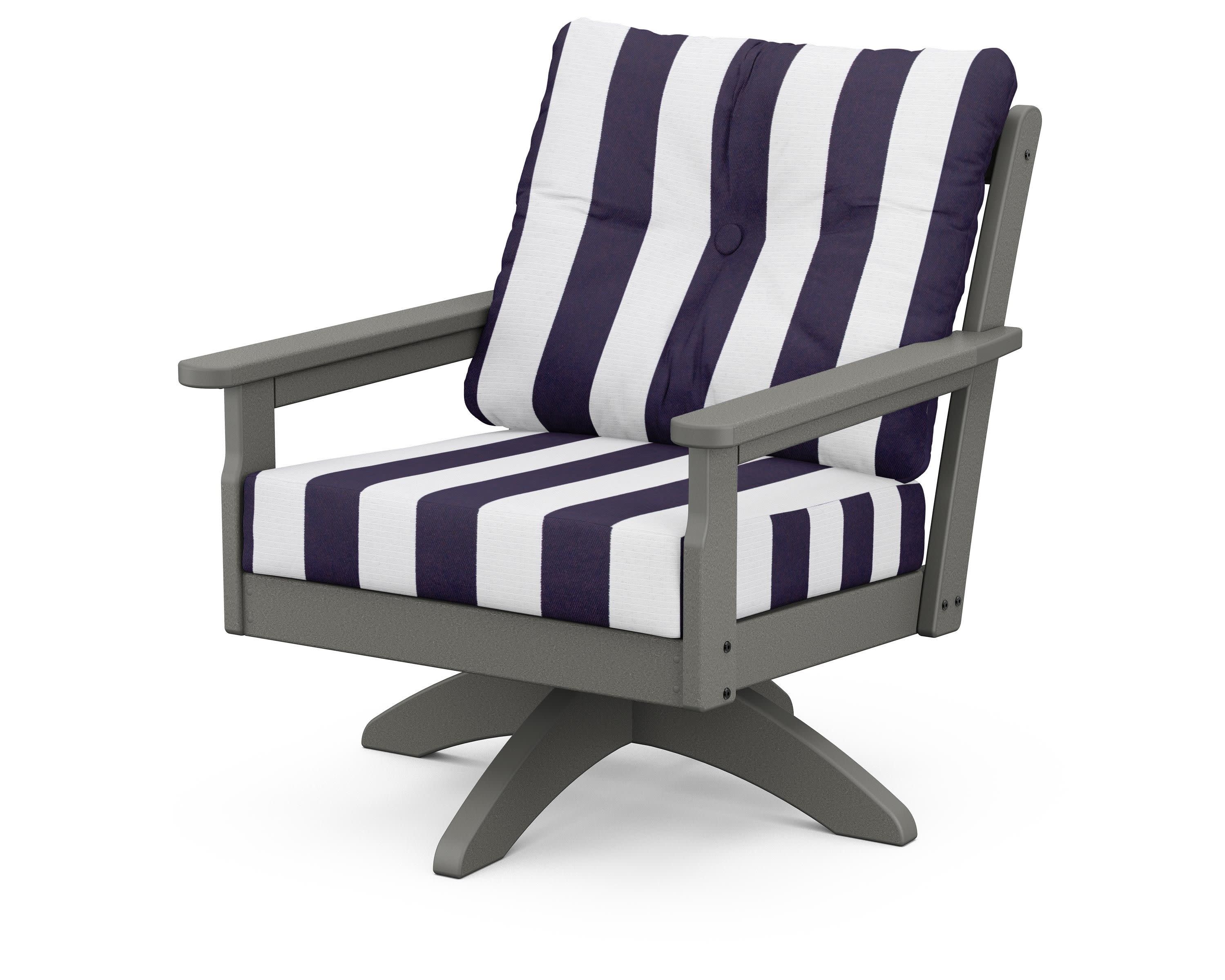 Vineyard Deep Seating Swivel Chair in Slate Grey / Cabana Stripe Navy