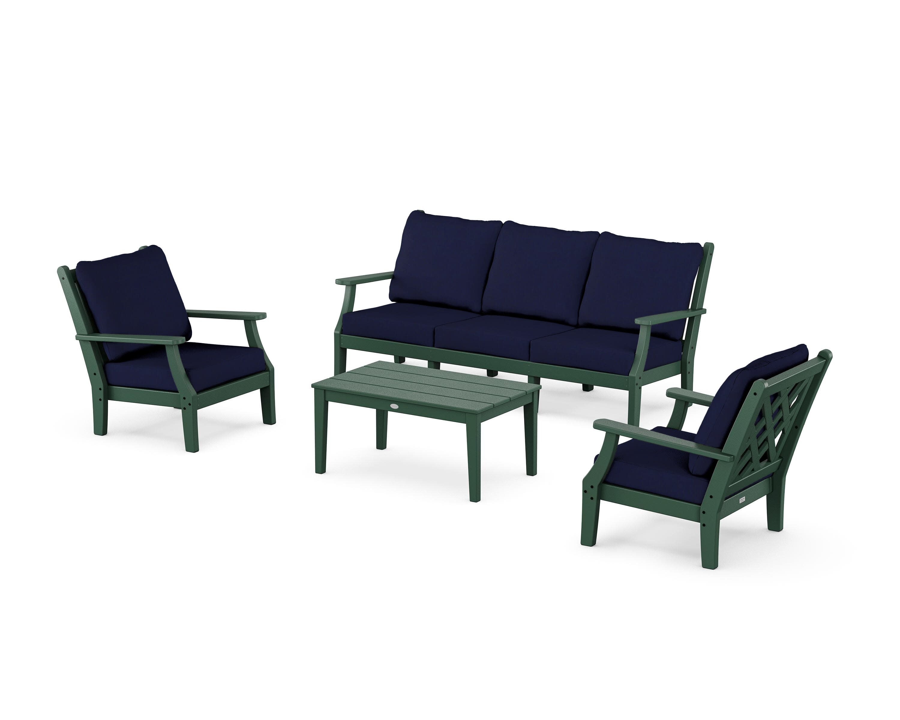 Wovendale 4-Piece Deep Seating Set with Sofa in Green / Navy