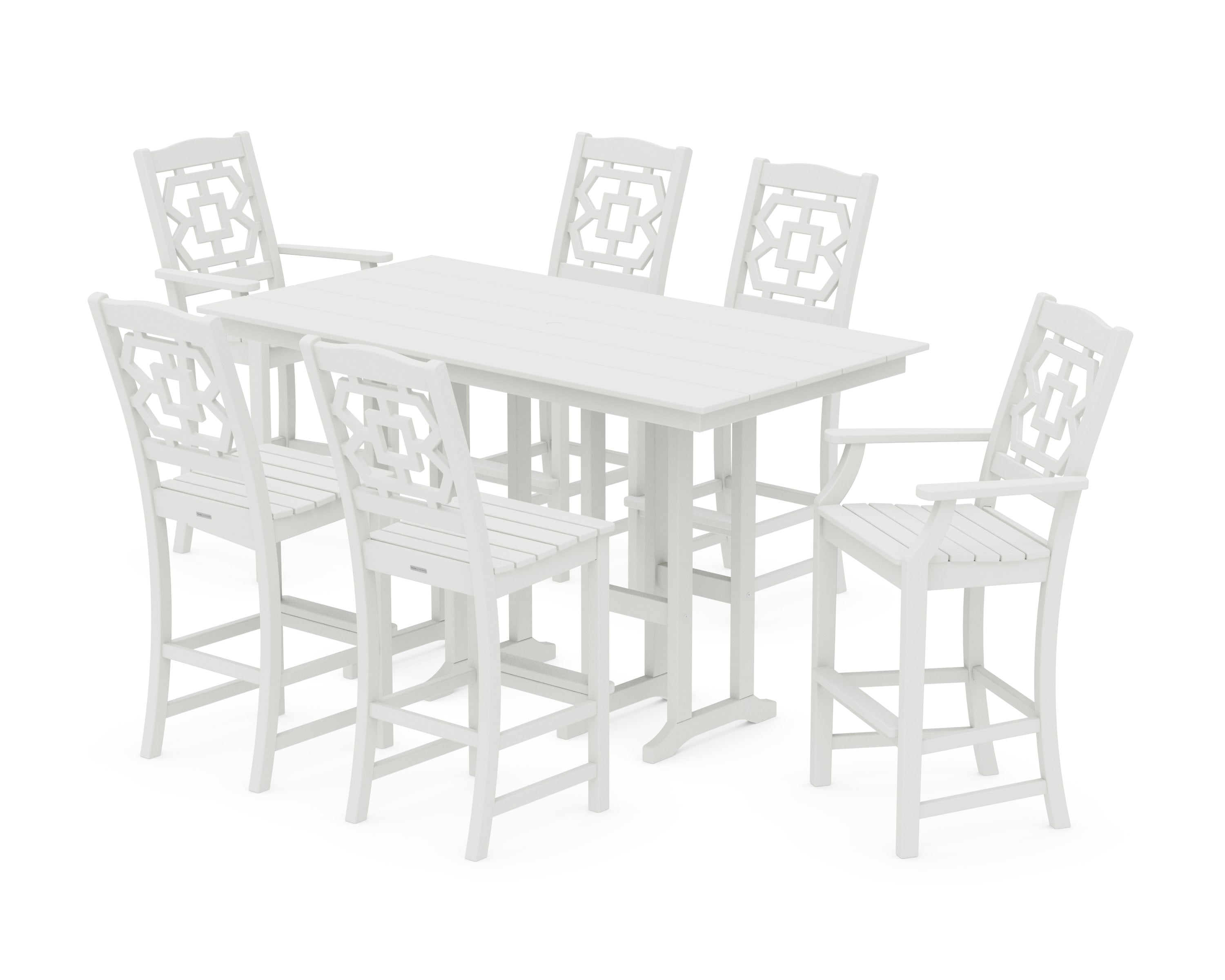 Chinoiserie 7-Piece Farmhouse Bar Set in Vintage White