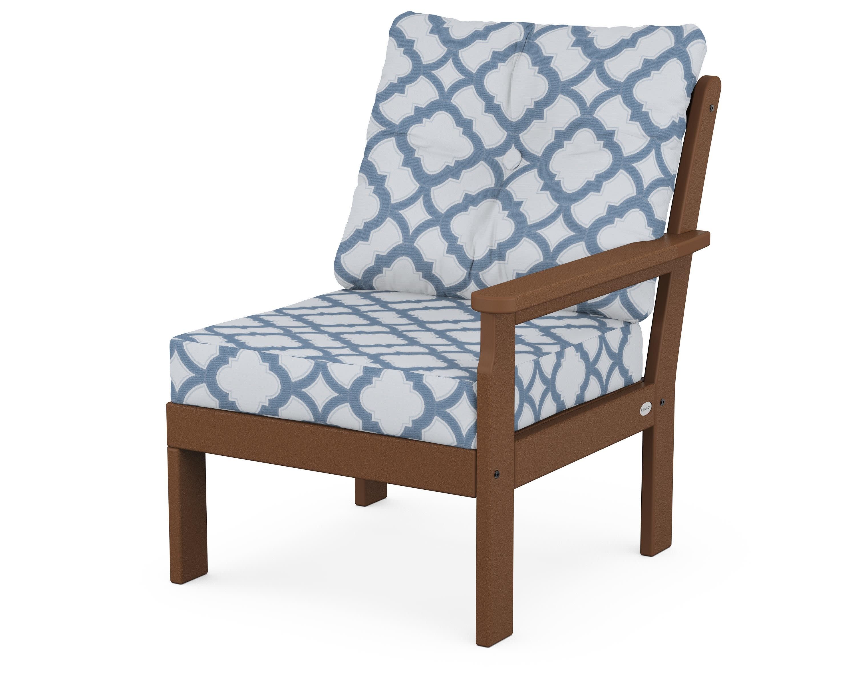 Vineyard Modular Right Arm Chair in Teak / Trellis Sky Blue