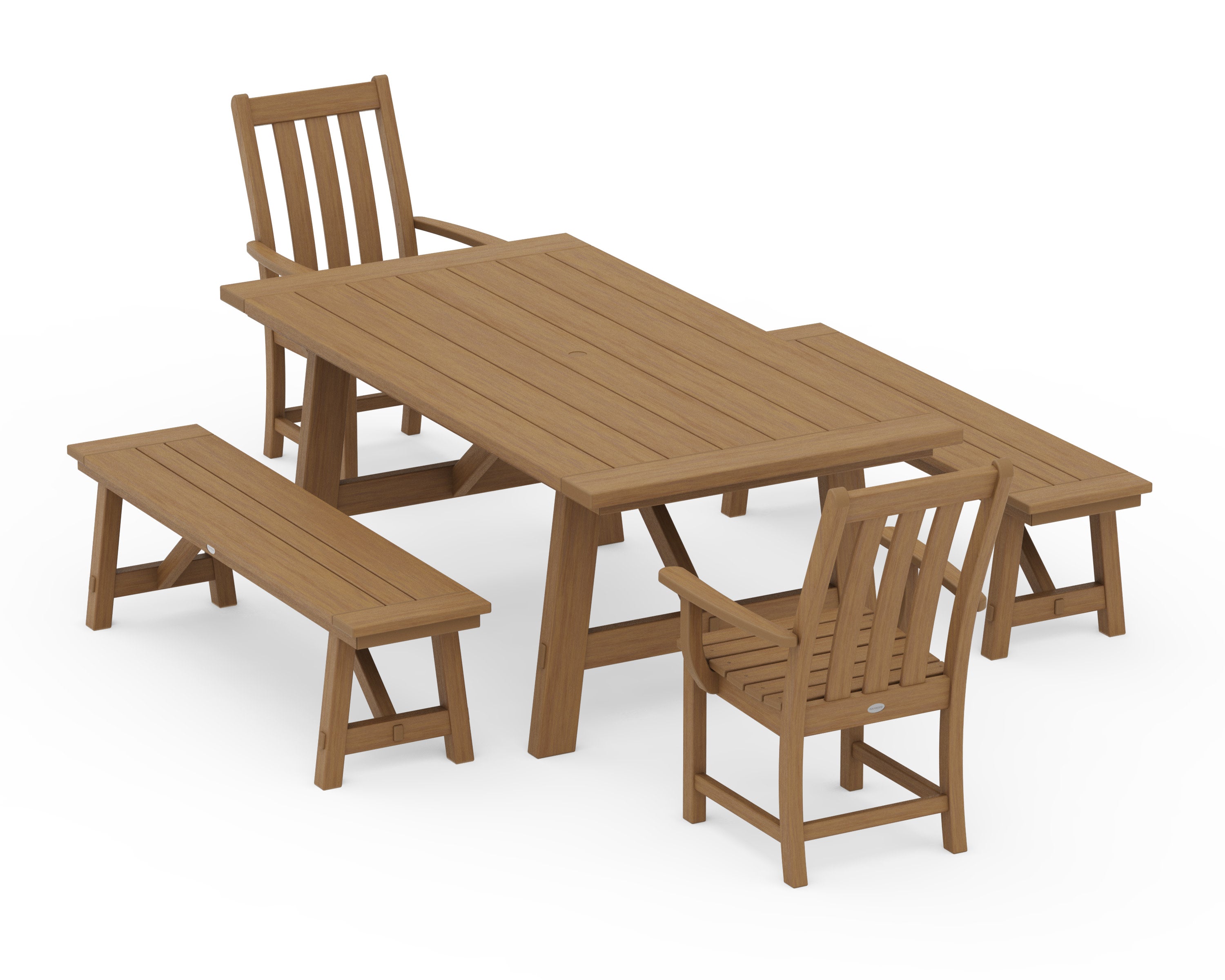 Vineyard 5-Piece Rustic Farmhouse Dining Set With Benches in Natural