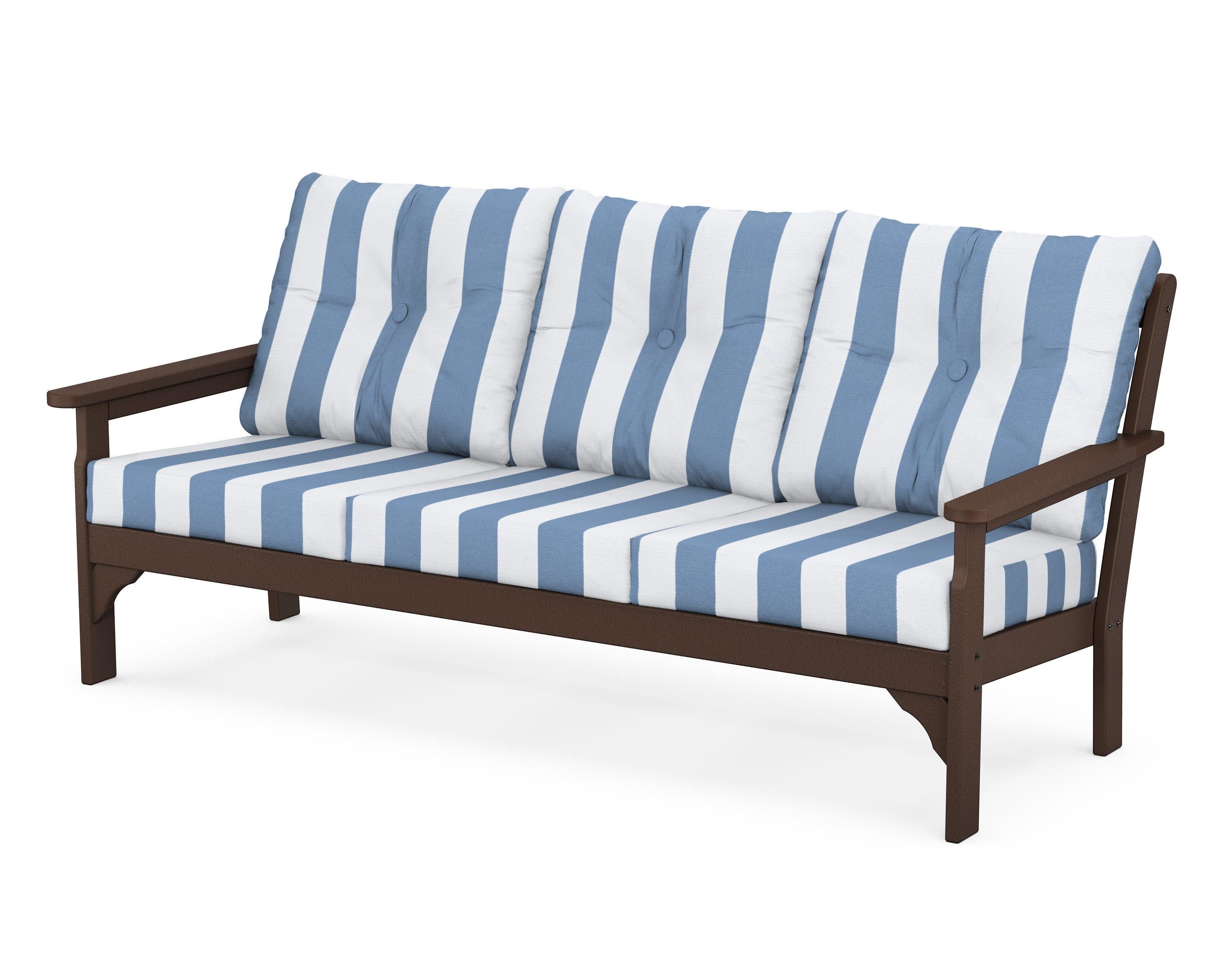 Vineyard Deep Seating Sofa in Mahogany / Cabana Stripe Sky Blue
