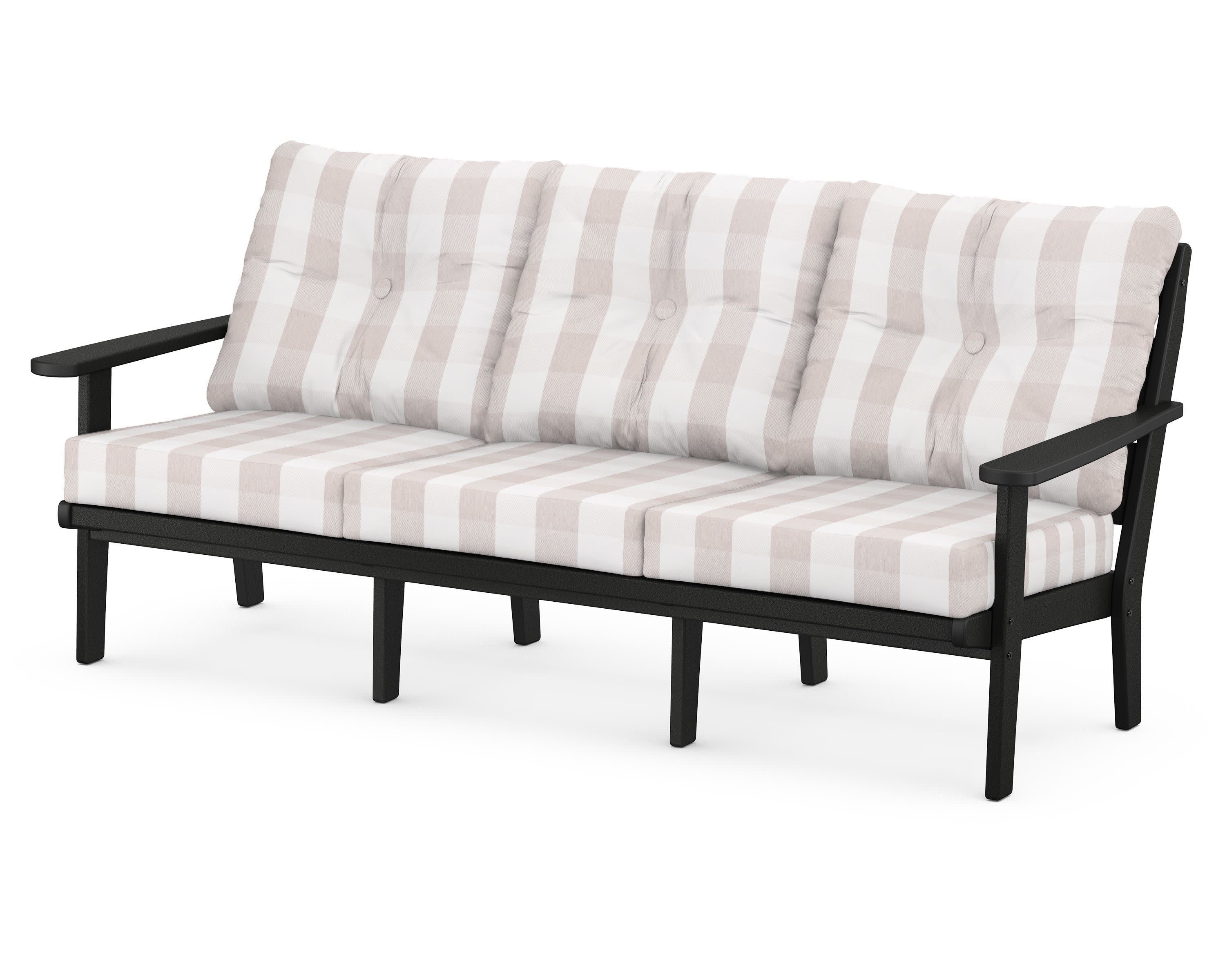 Lakeside Deep Seating Sofa in Black / Buffalo Plaid Dune Burlap