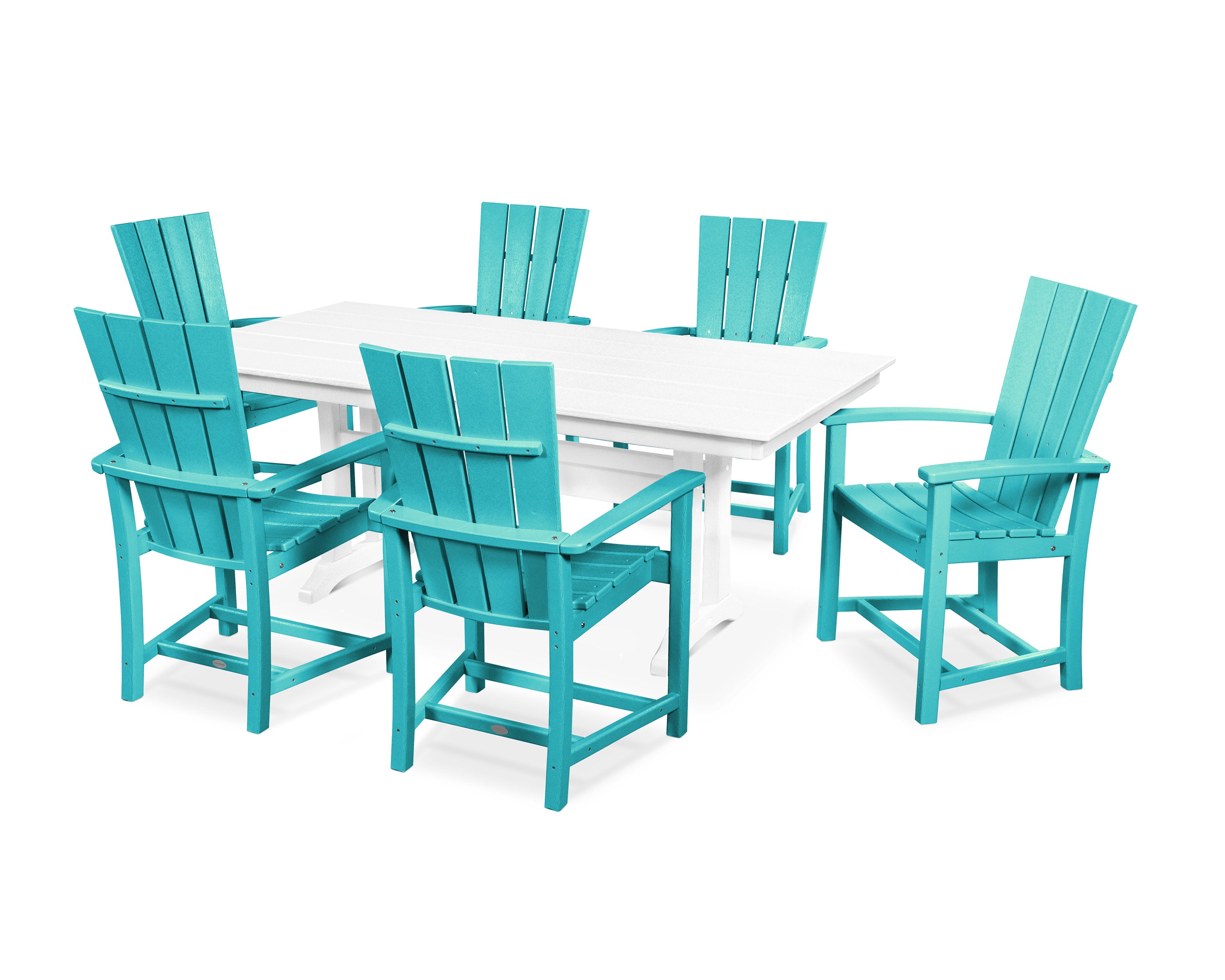 Quattro 7-Piece Farmhouse Dining Set with Trestle Legs in Aruba / White