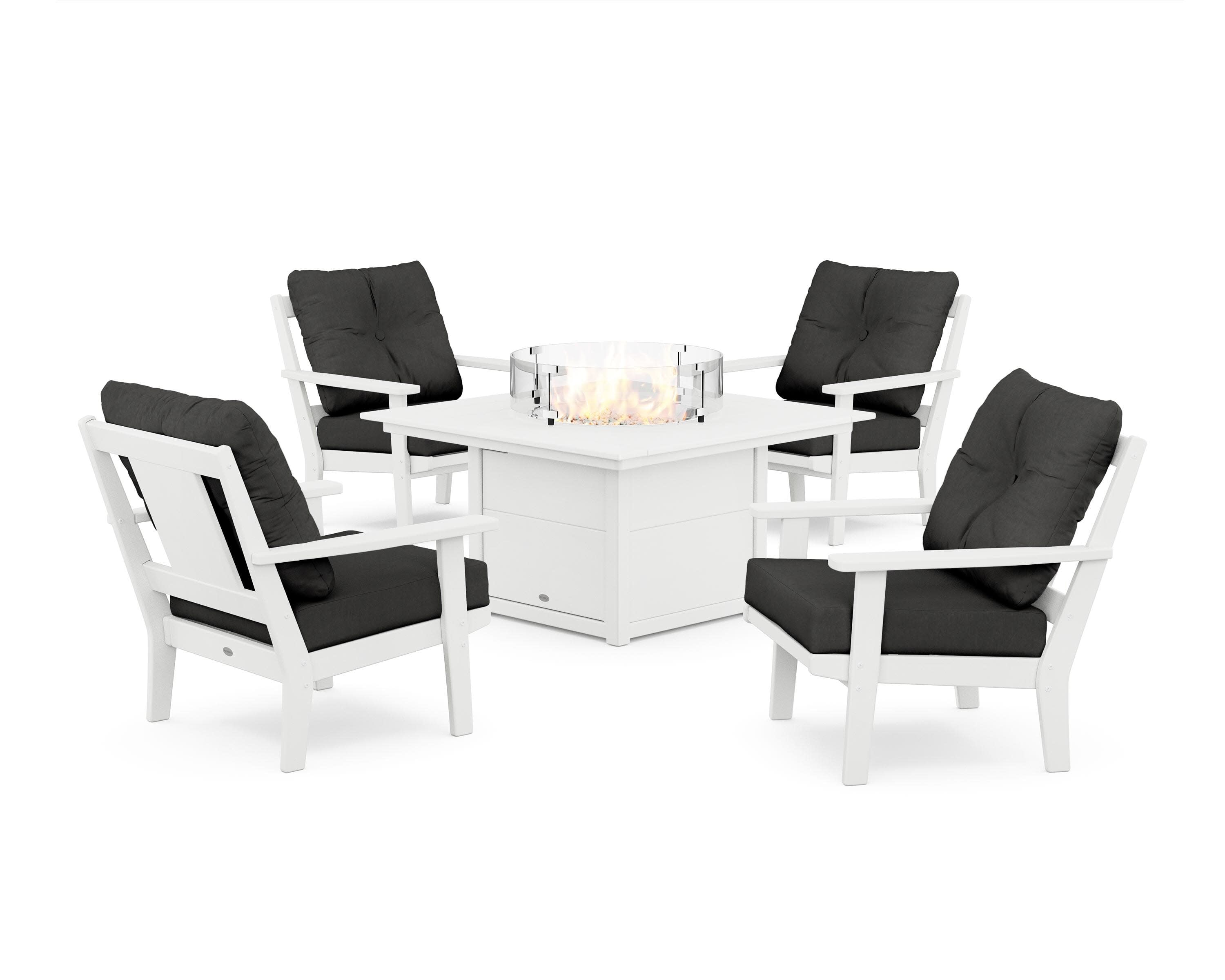 Prairie 5-Piece Deep Seating Set with Fire Pit Table in White / Spectrum Carbon