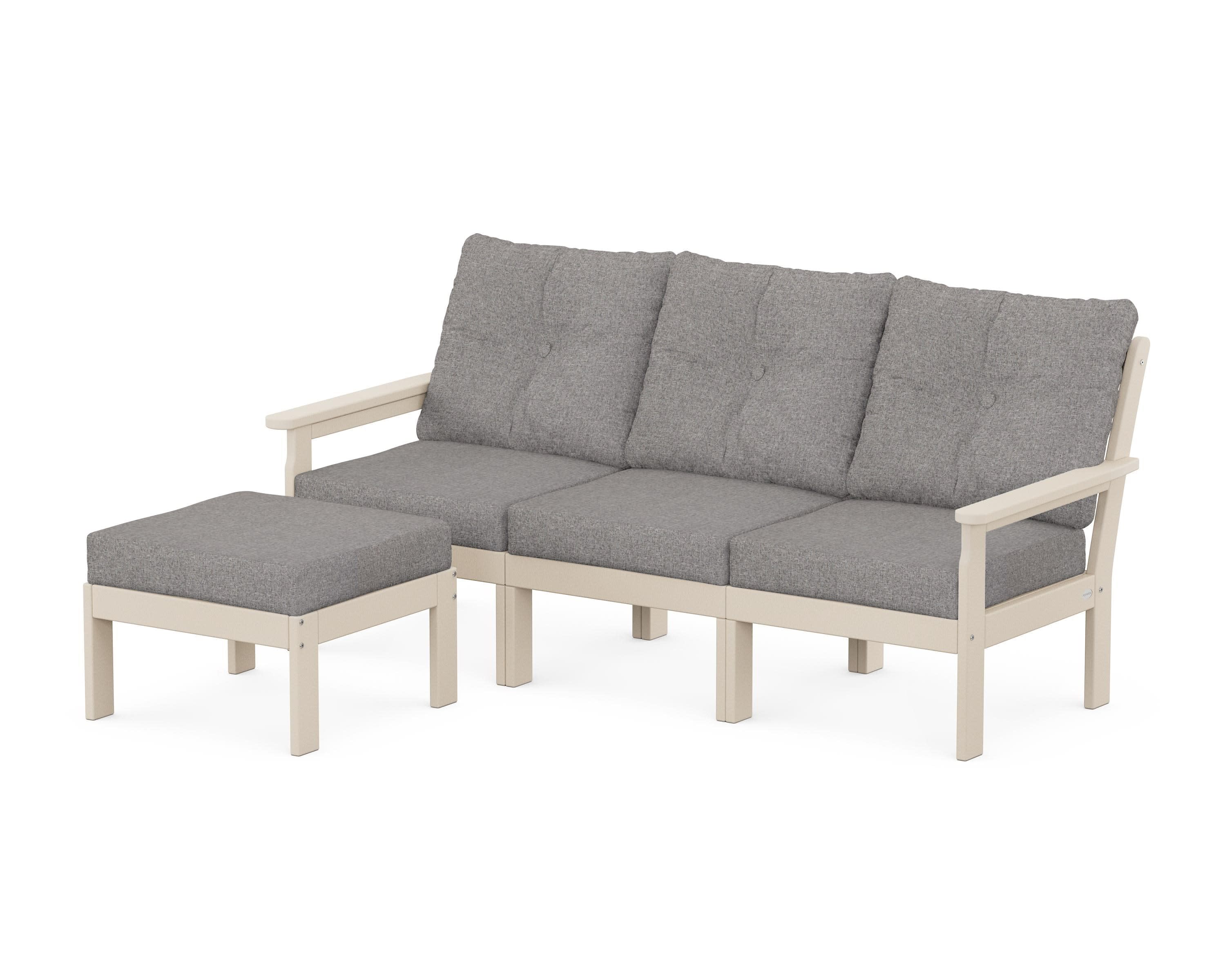 Vineyard 4-Piece Sectional with Ottoman in Sand / Grey Mist