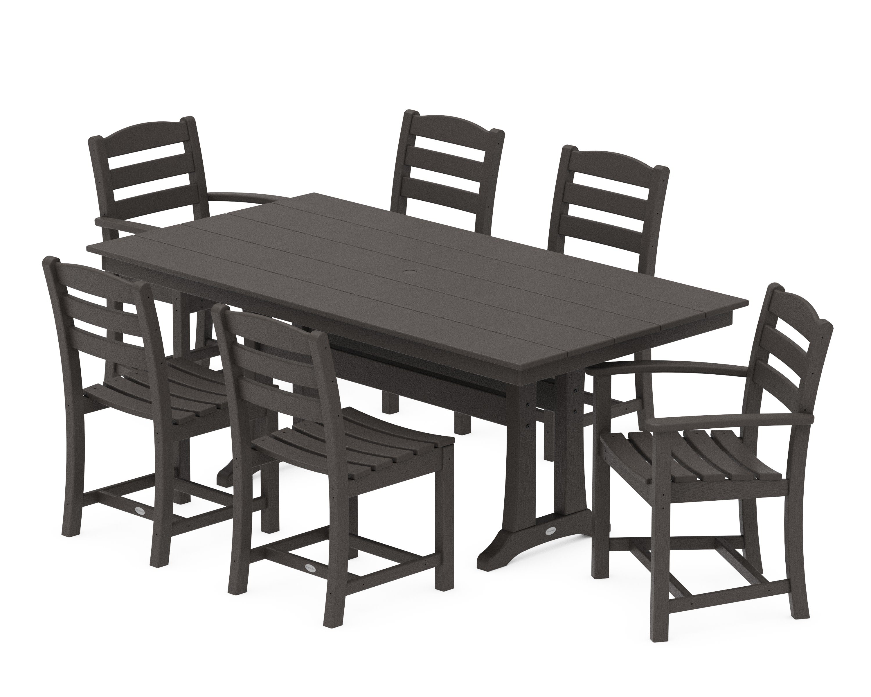 La Casa Caf 7-Piece Farmhouse Dining Set with Trestle Legs in Vintage Coffee