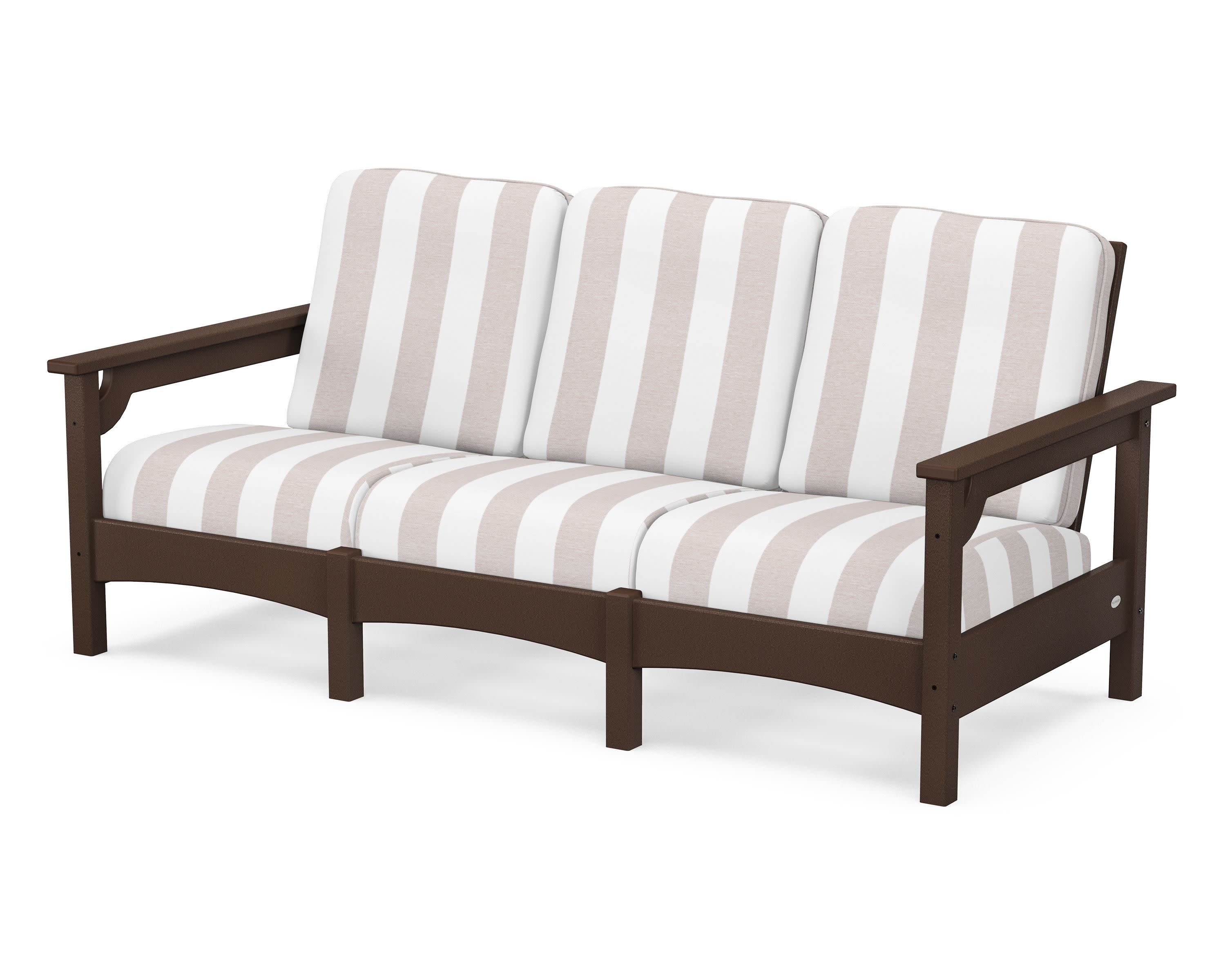 Club Sofa in Mahogany / Cabana Stripe Dune Burlap