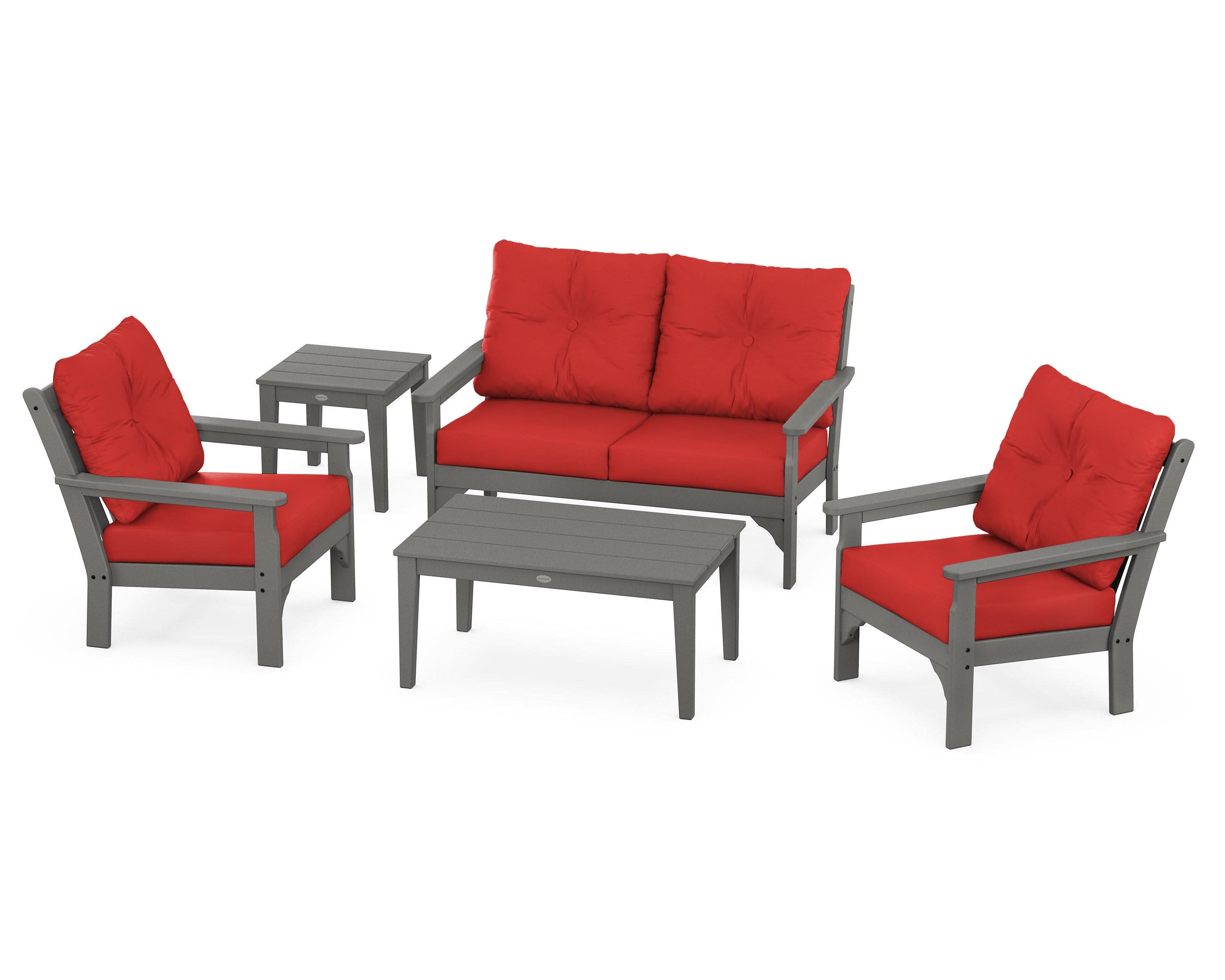 Vineyard 5-Piece Deep Seating Set in Slate Grey / Crimson Linen