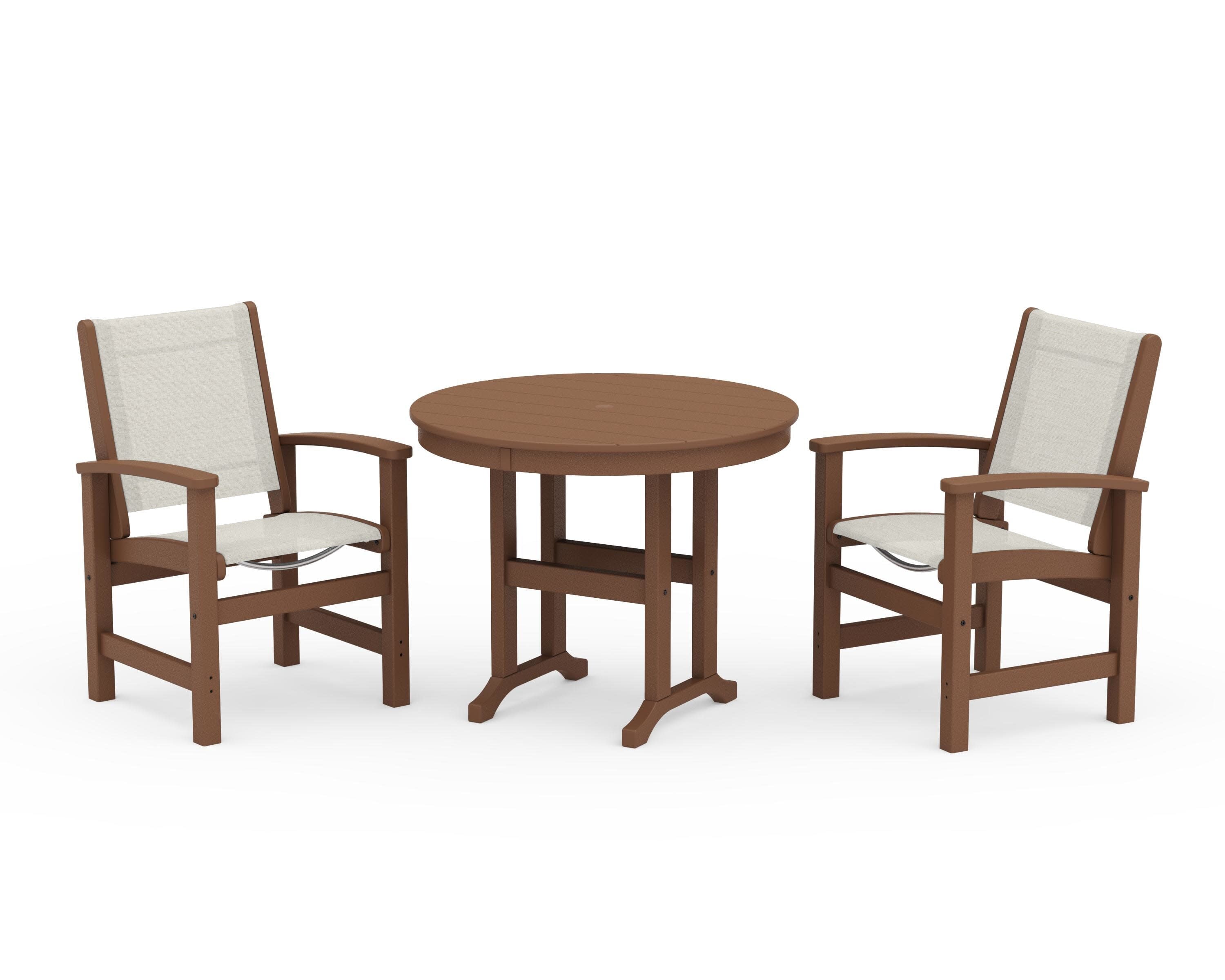 Coastal 3-Piece Round Dining Set in Teak / Parchment Sling