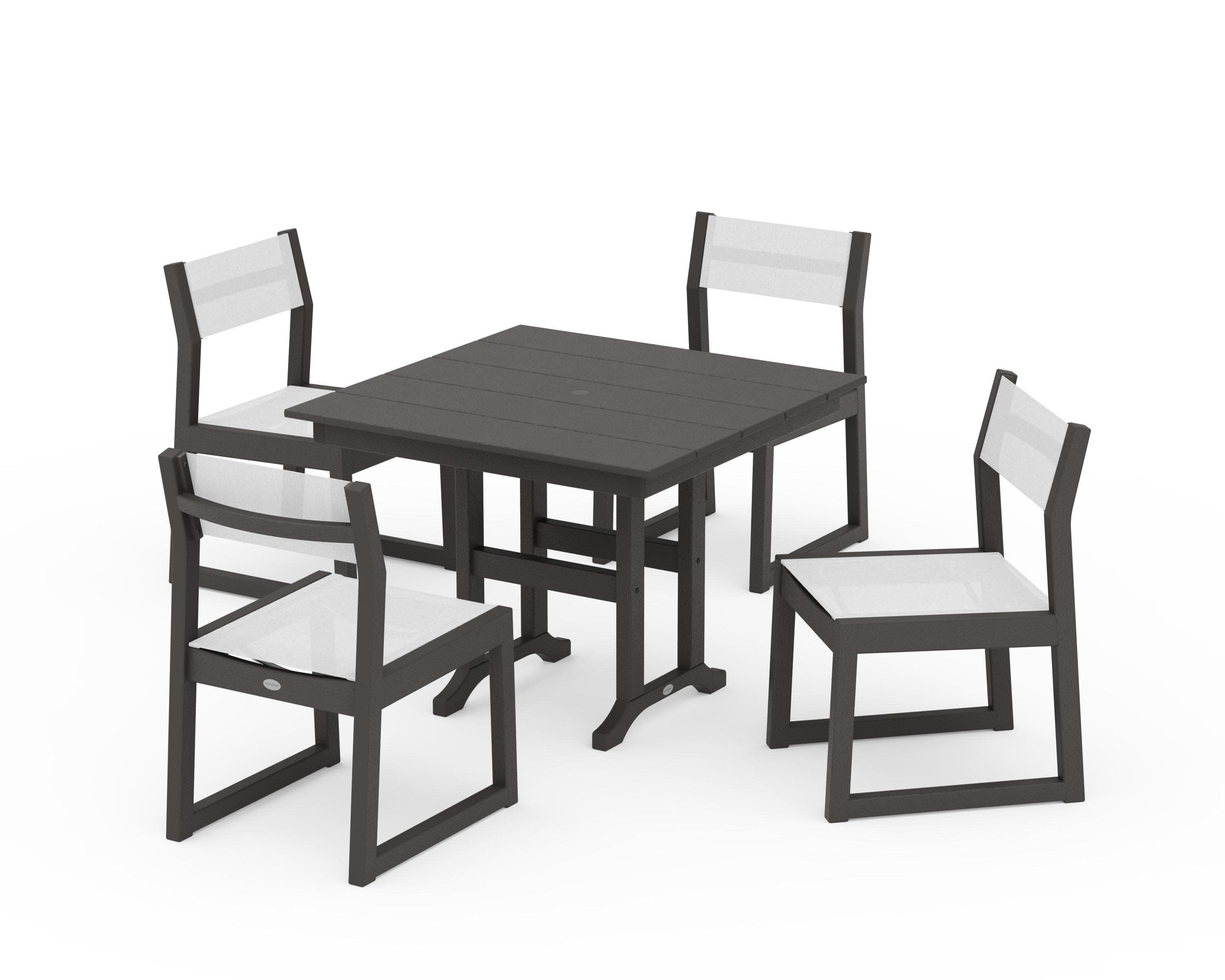 EDGE Sling Side Chair 5-Piece Farmhouse Dining Set in Vintage Coffee / White Sling