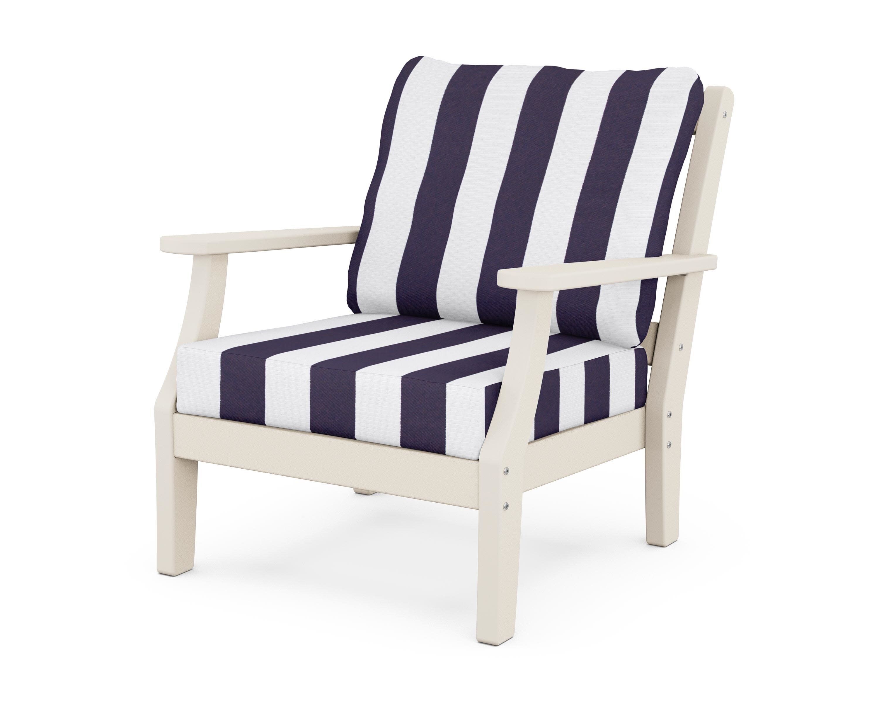 Chinoiserie Deep Seating Chair in Sand / Cabana Stripe Navy