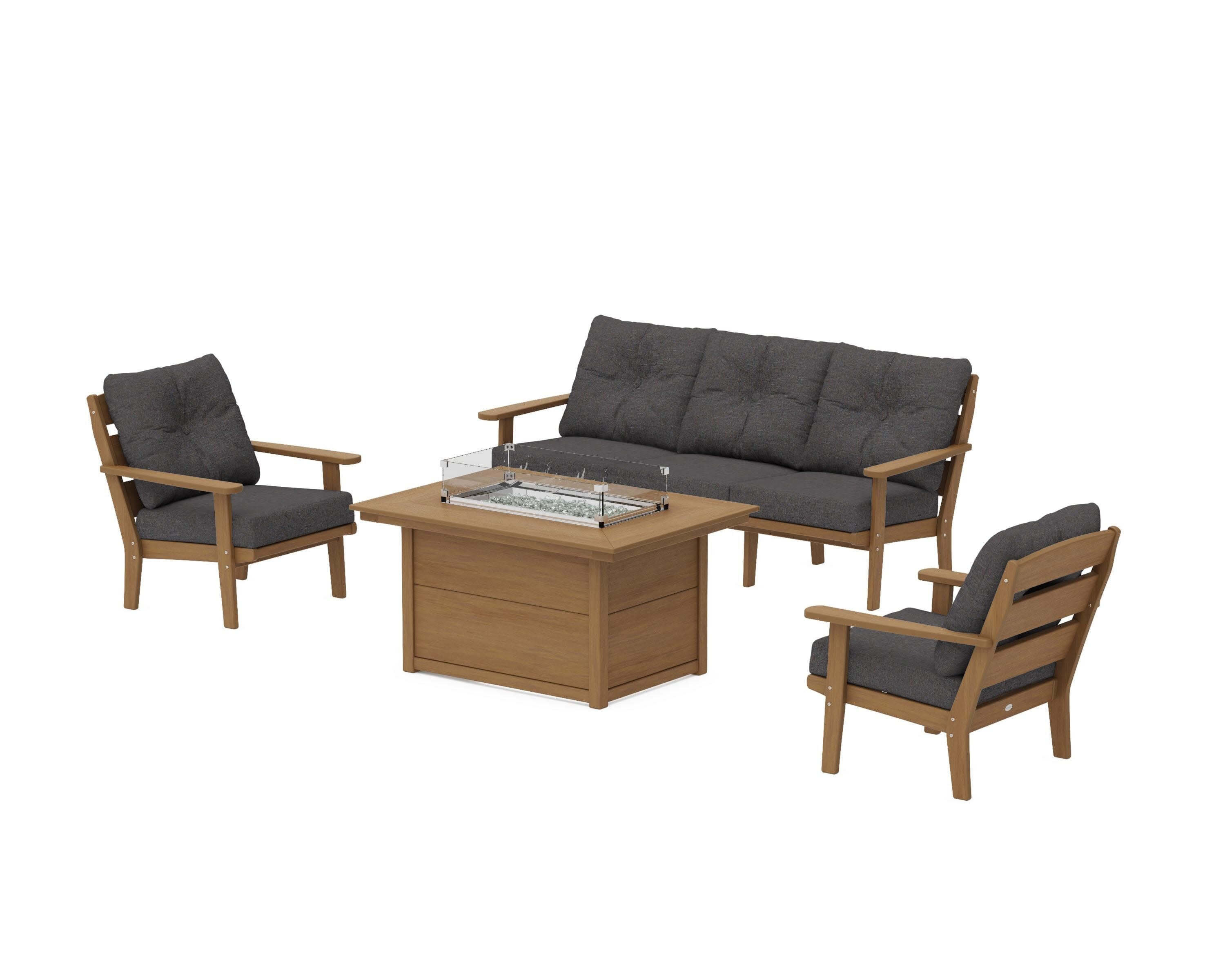 Lakeside Deep Seating Fire Pit Table Set in Natural / Ash Charcoal