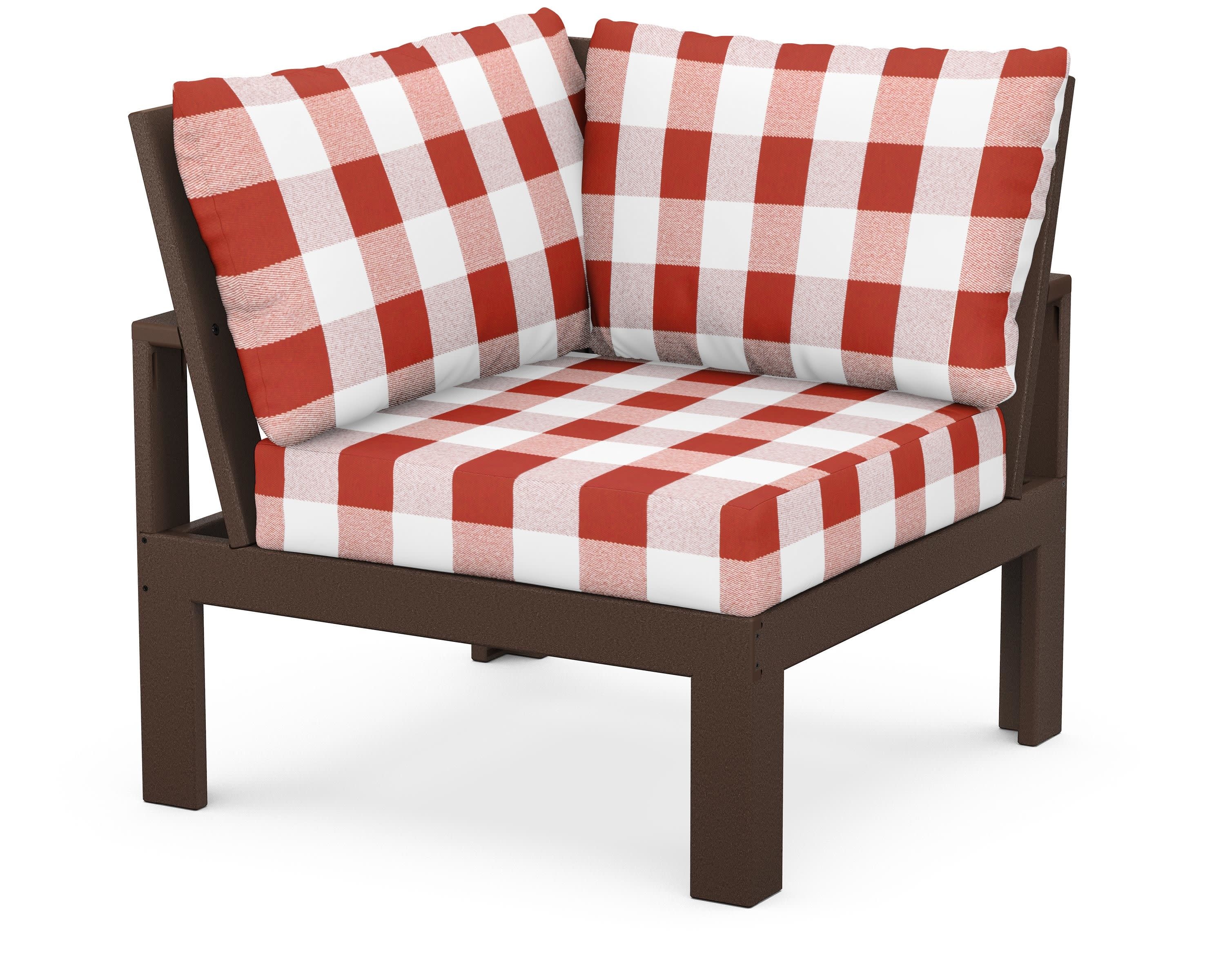 Modular Corner Chair in Mahogany / Buffalo Plaid Crimson
