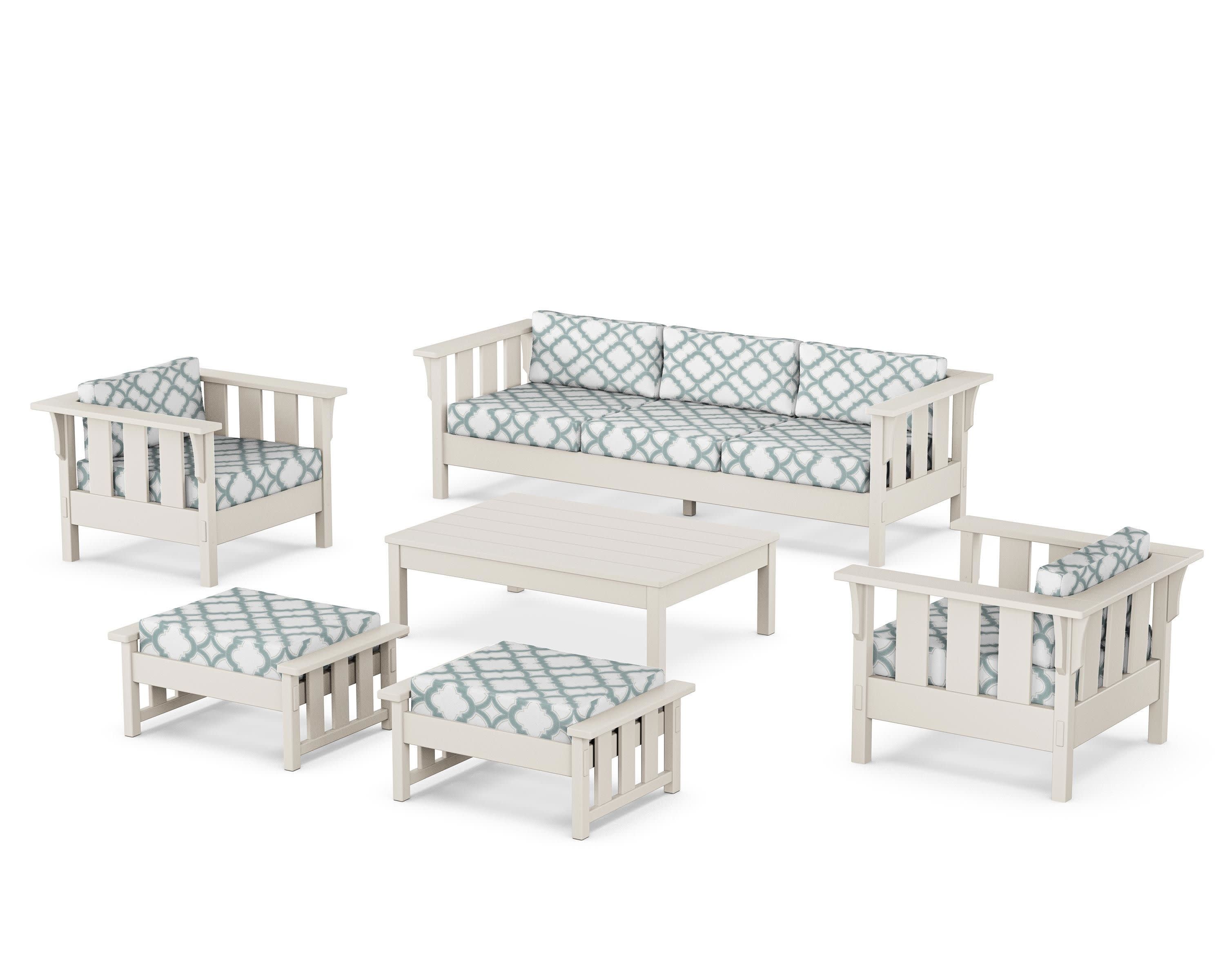 Acadia 6-Piece Lounge Sofa Set in Sand / Trellis Glacier Spa
