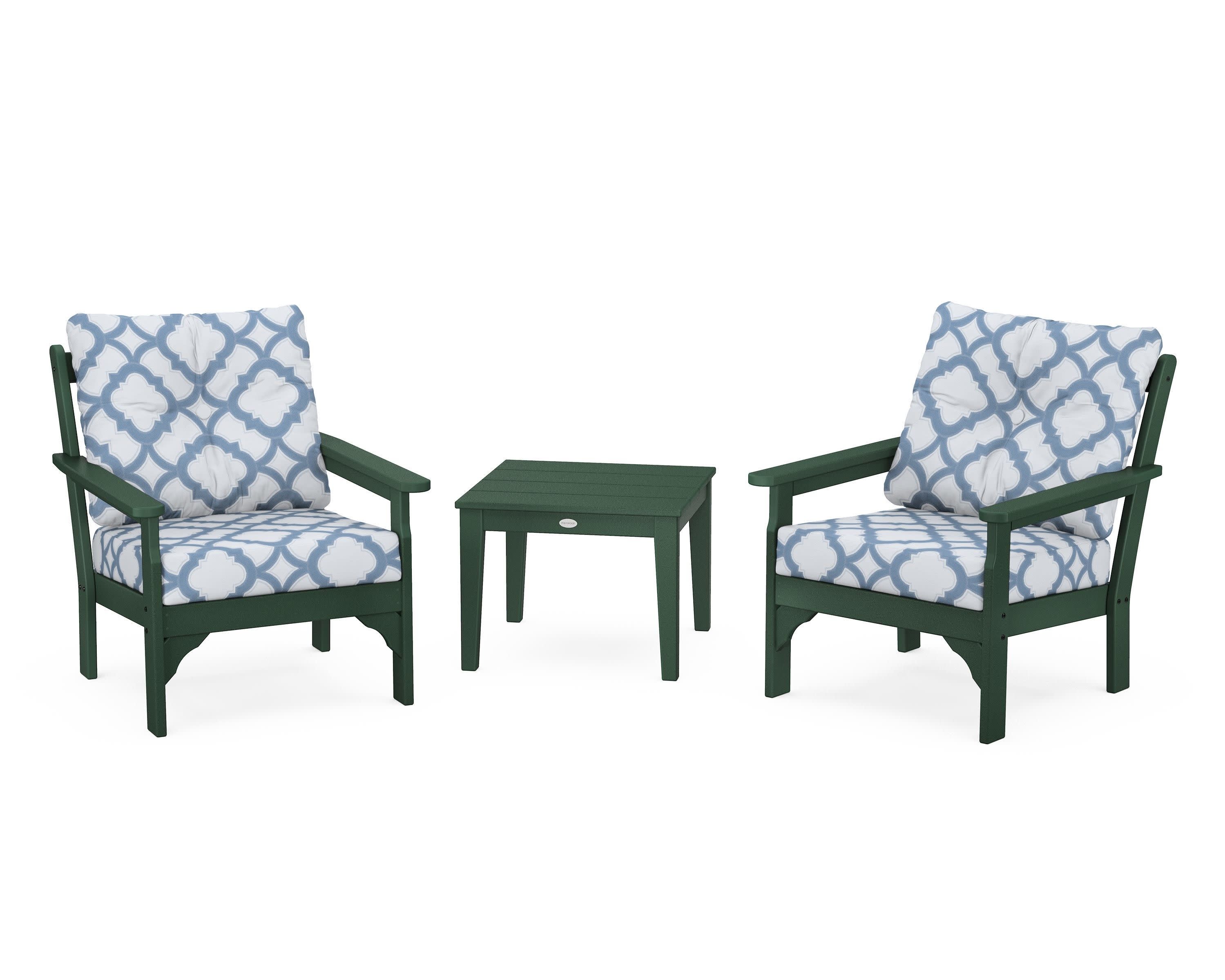 Vineyard 3-Piece Deep Seating Set in Green / Trellis Sky Blue