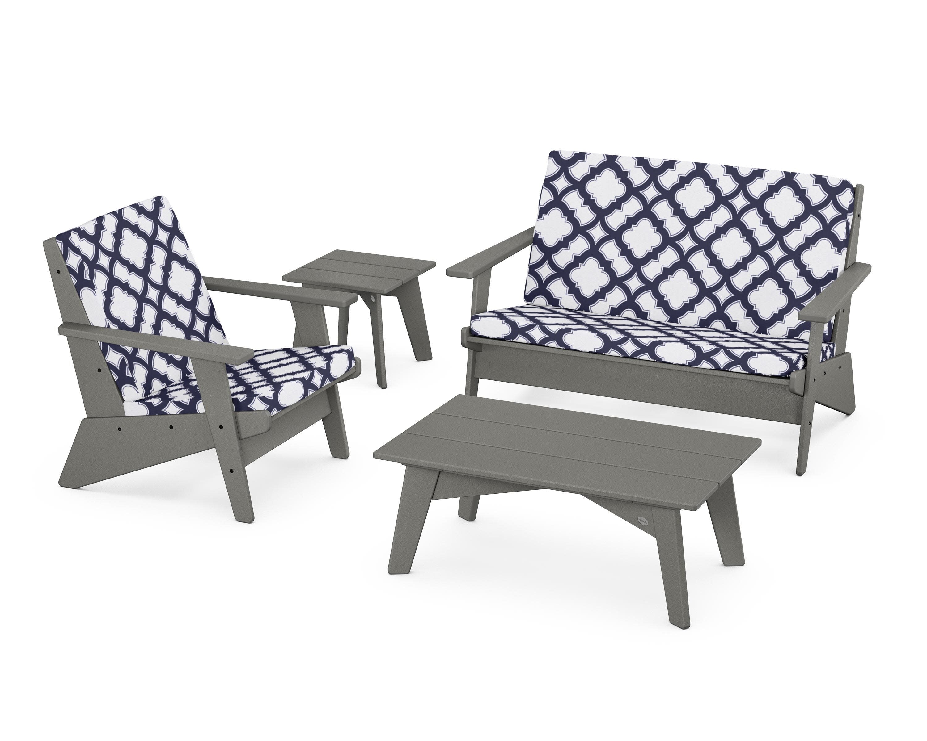 Riviera Modern Lounge 4-Piece Set in Slate Grey / Trellis Navy