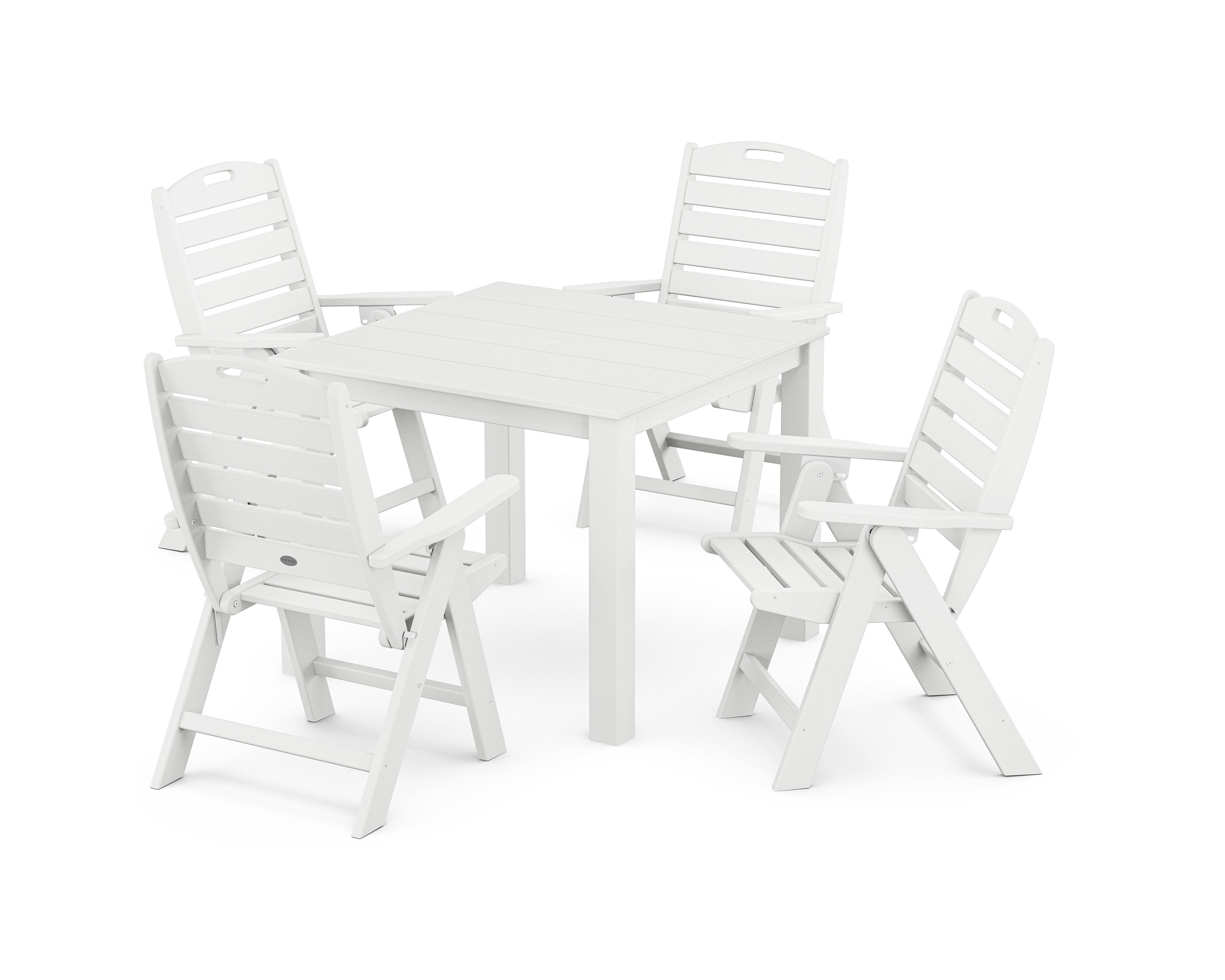 Nautical Folding Highback Chair 5-Piece Parsons Dining Set in White