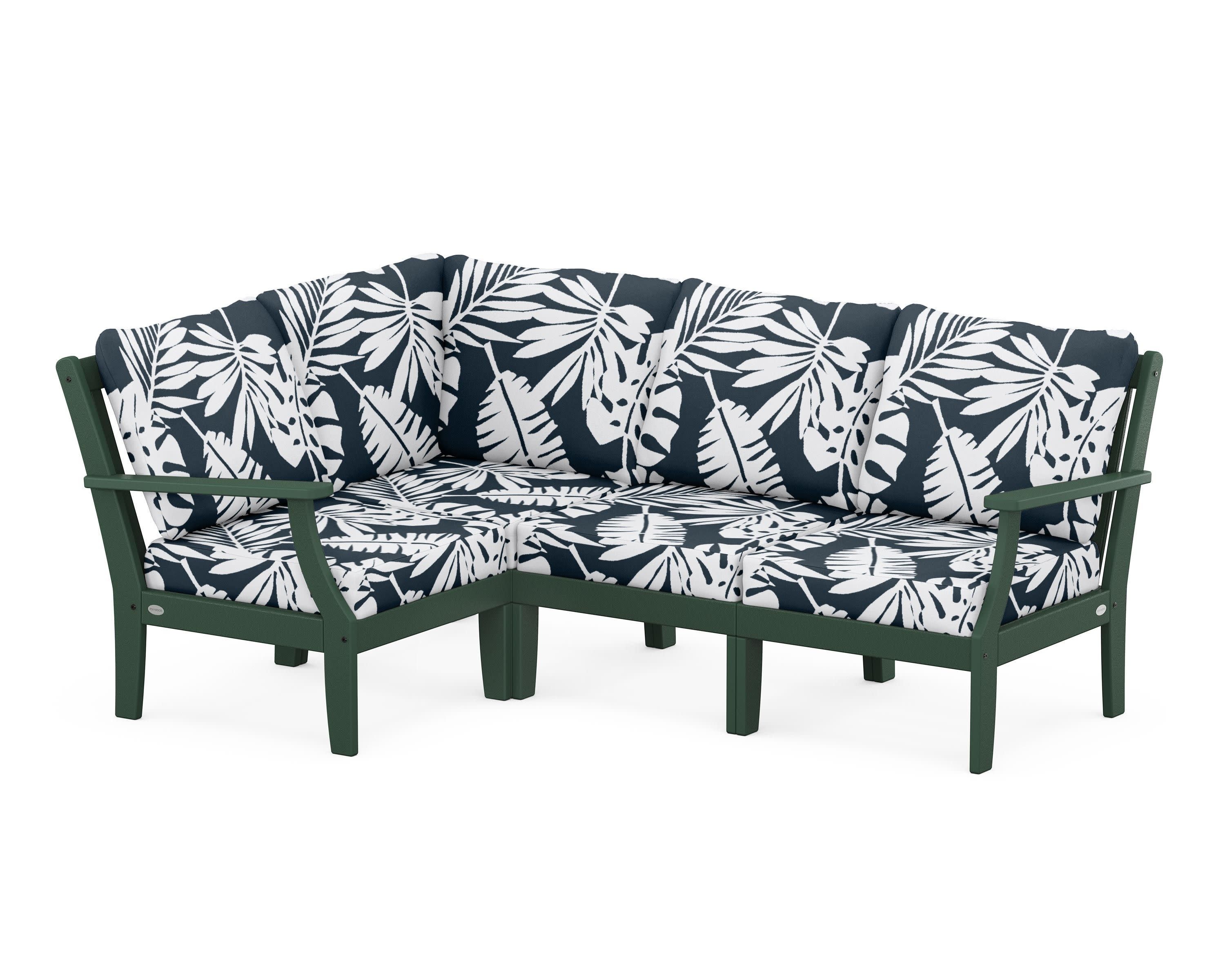 Braxton Modular 4-Piece Deep Seating Set in Green / Leaf Marine Indigo