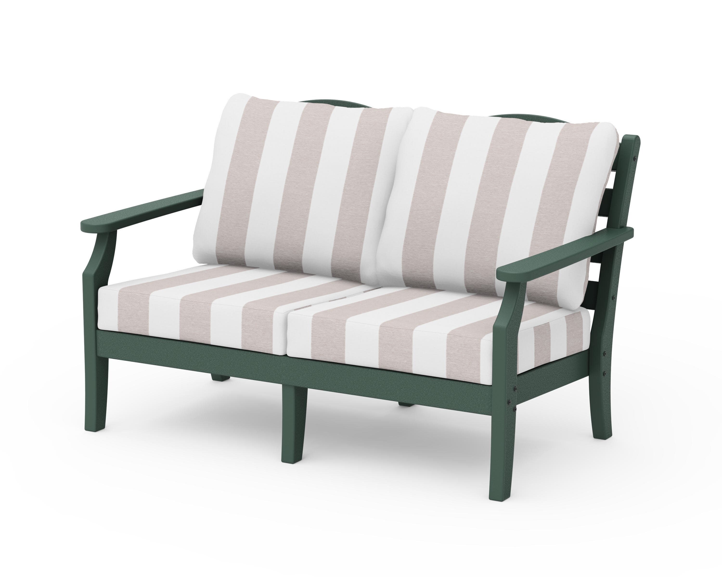Savannah Deep Seating Loveseat in Green / Cabana Stripe Dune Burlap