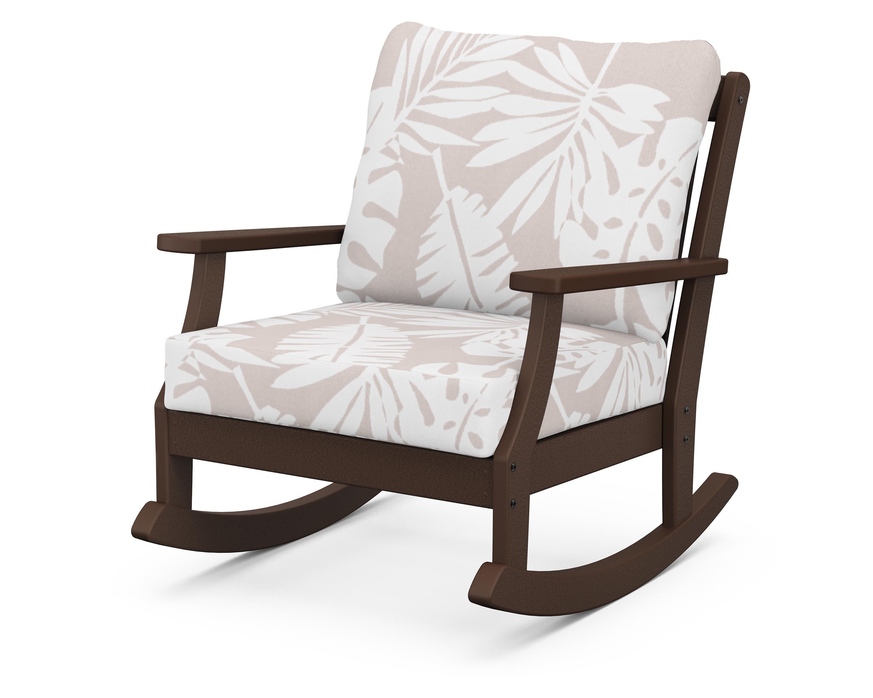 Braxton Deep Seating Rocking Chair in Mahogany / Leaf Dune Burlap