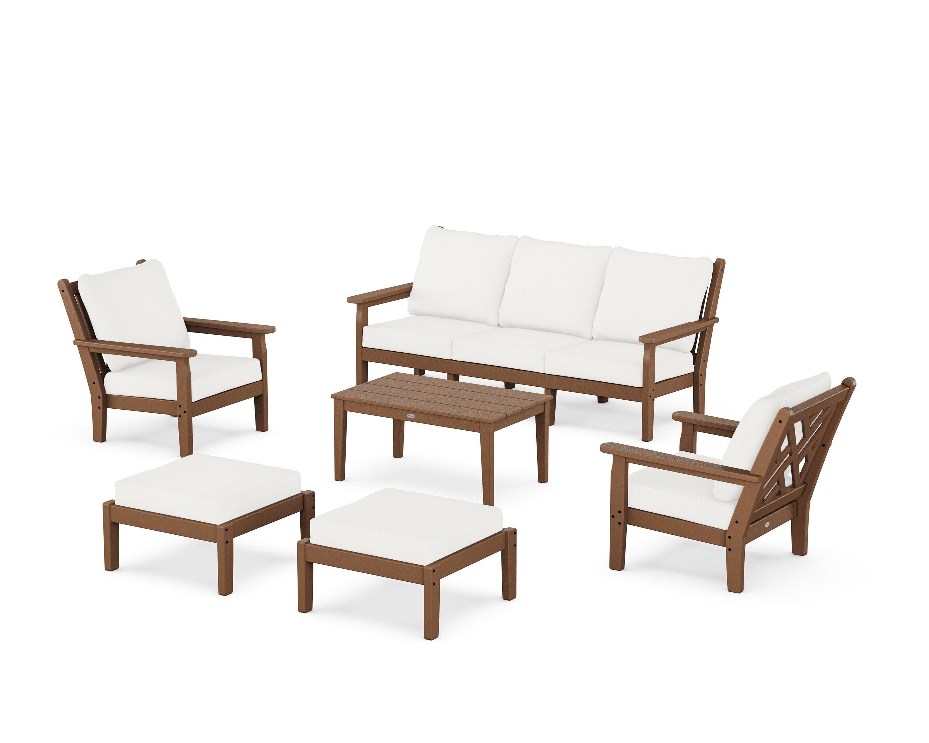 Chippendale 6-Piece Lounge Sofa Set in Teak / Natural Linen
