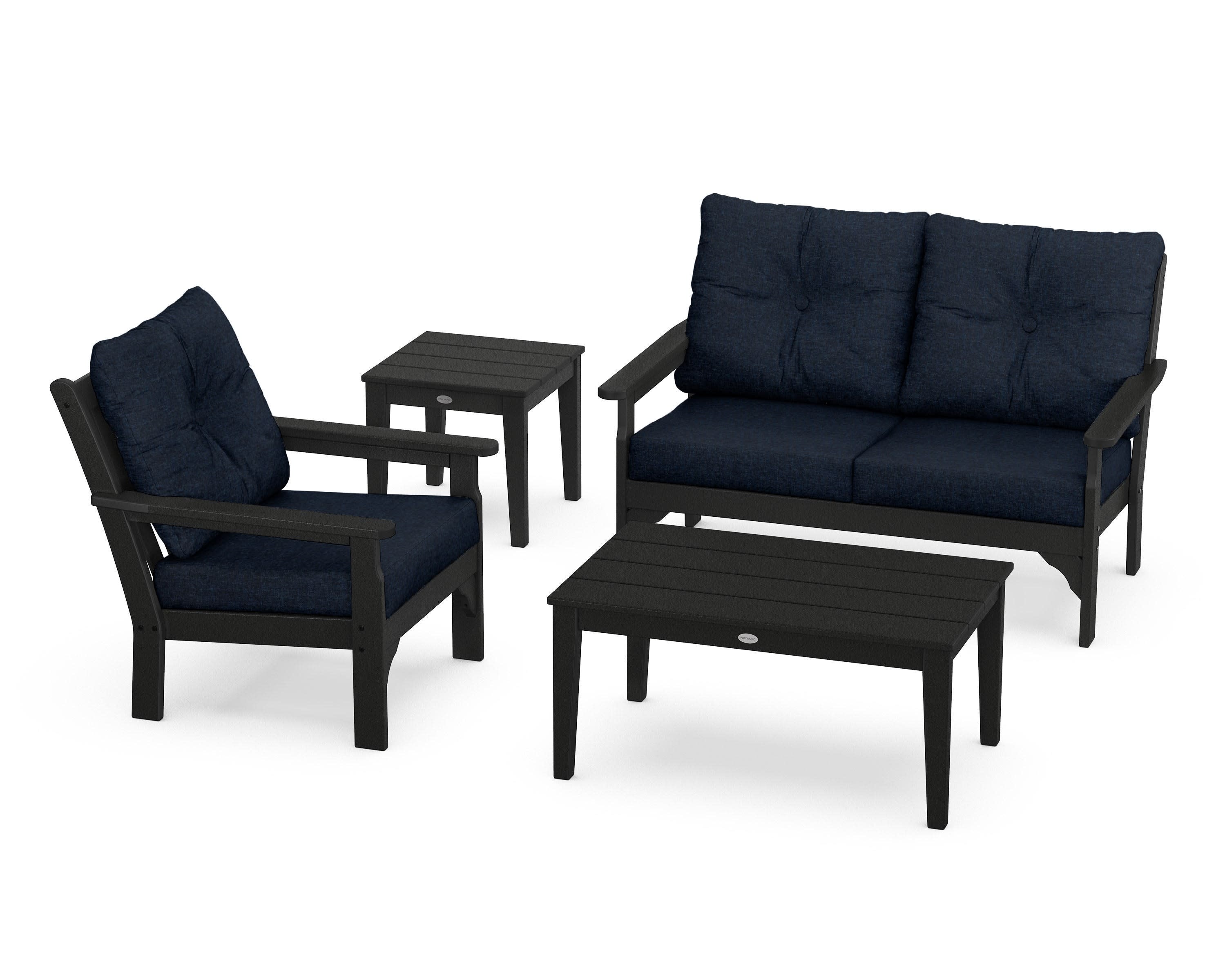 Vineyard 4-Piece Deep Seating Set in Black / Marine Indigo