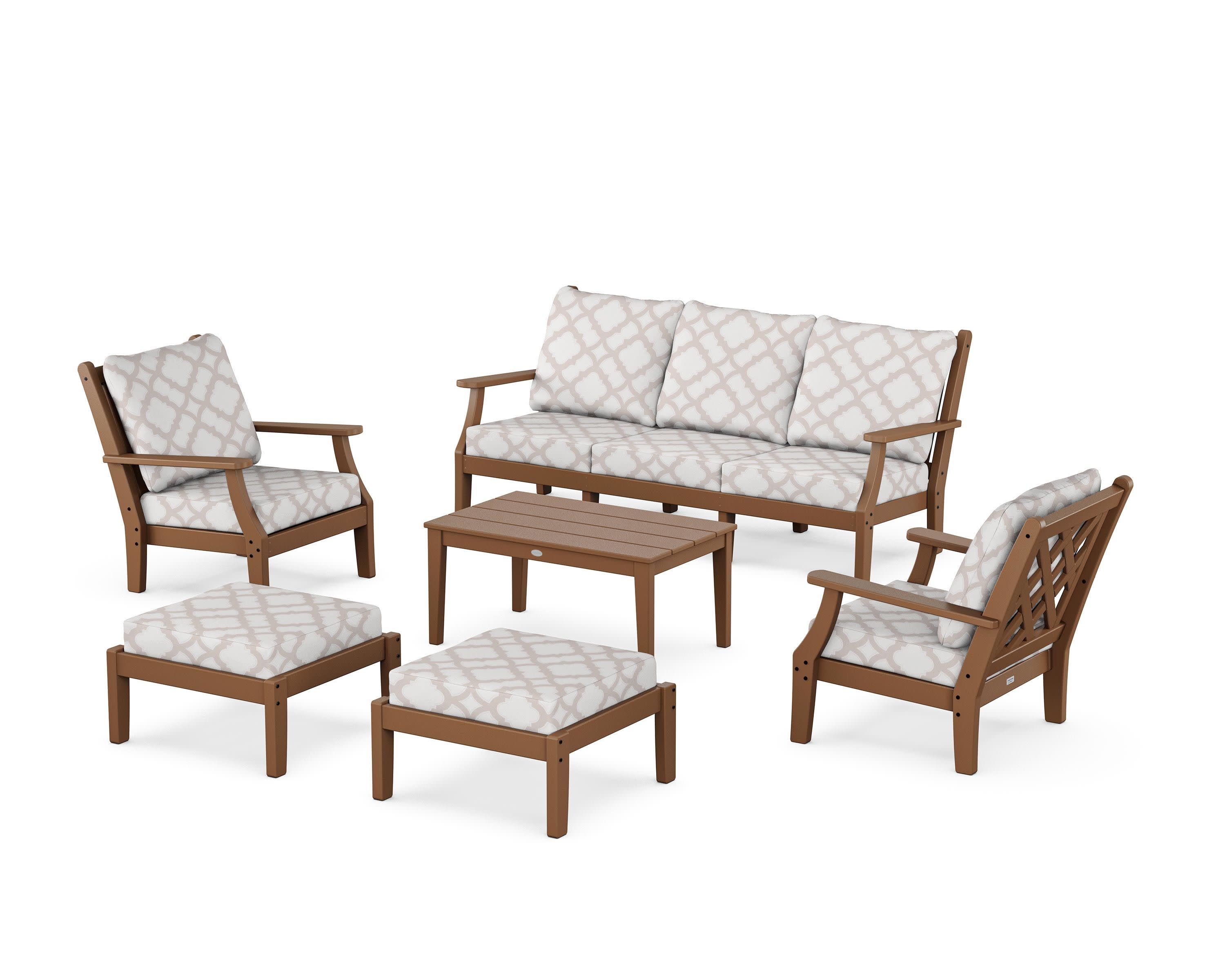 Wovendale 6-Piece Lounge Sofa Set in Teak / Trellis Dune Burlap