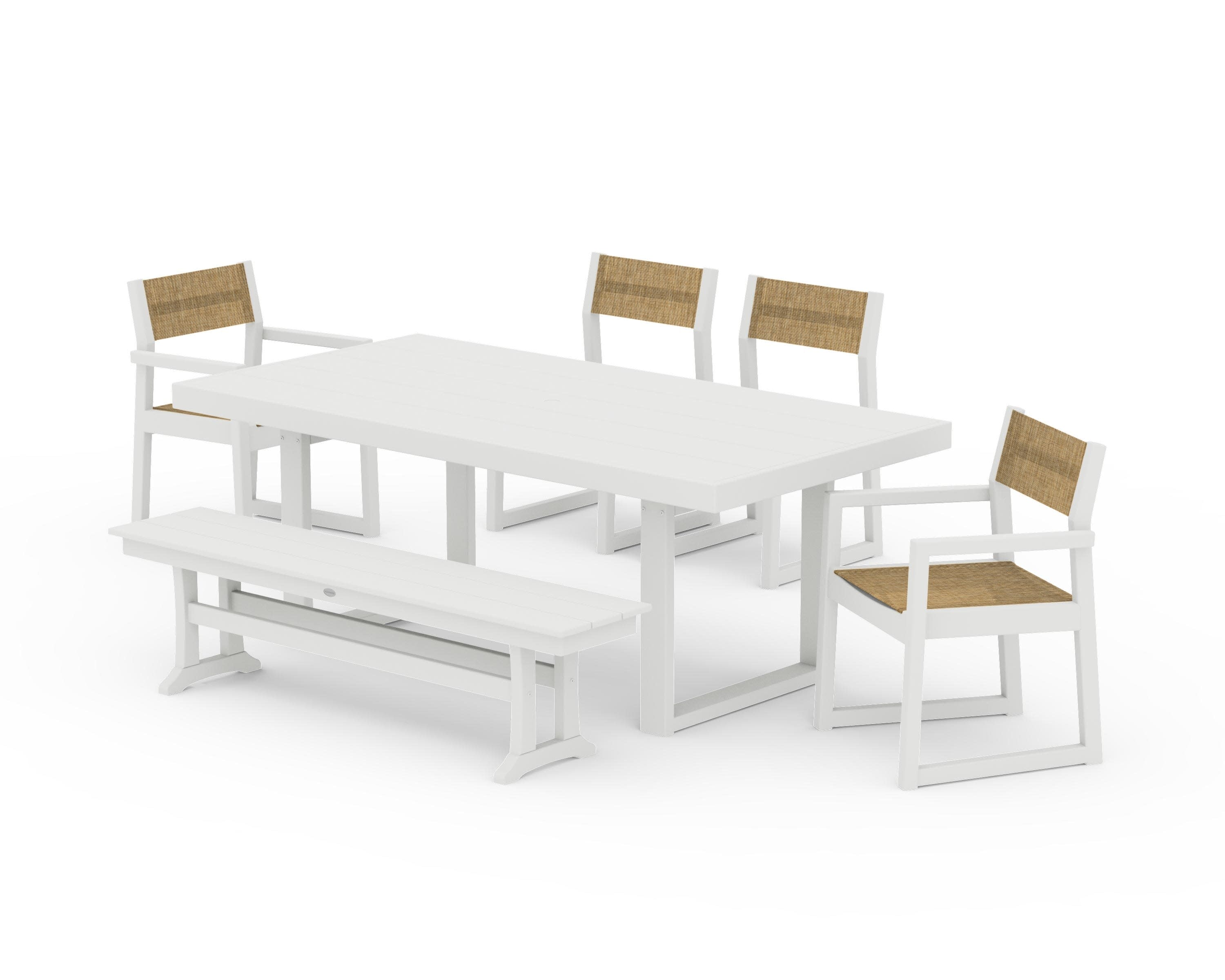 EDGE Sling 6-Piece Dining Set with Bench in Vintage White / Burlap Sling