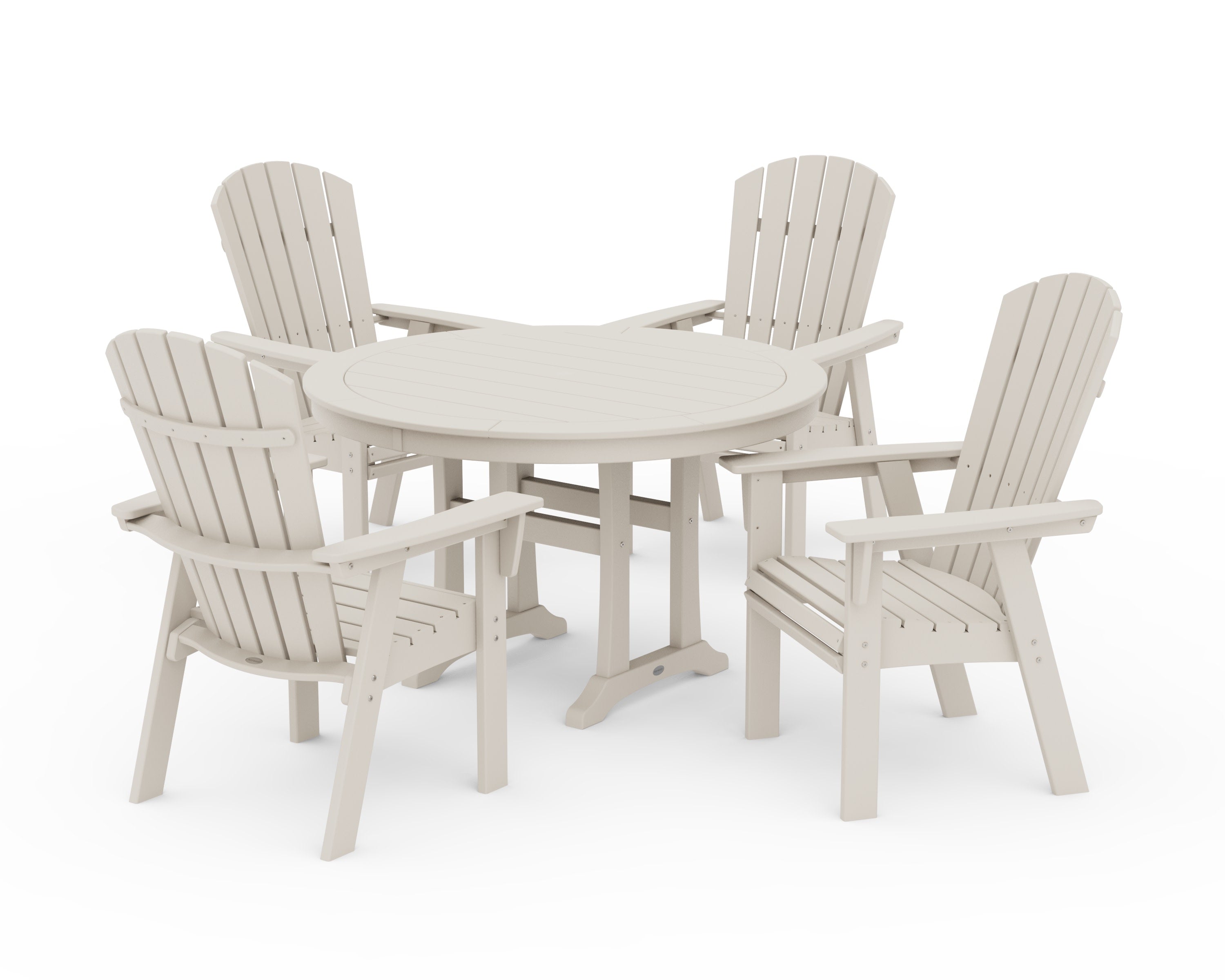 Nautical Curveback Adirondack 5-Piece Round Dining Set with Trestle Legs in Sand